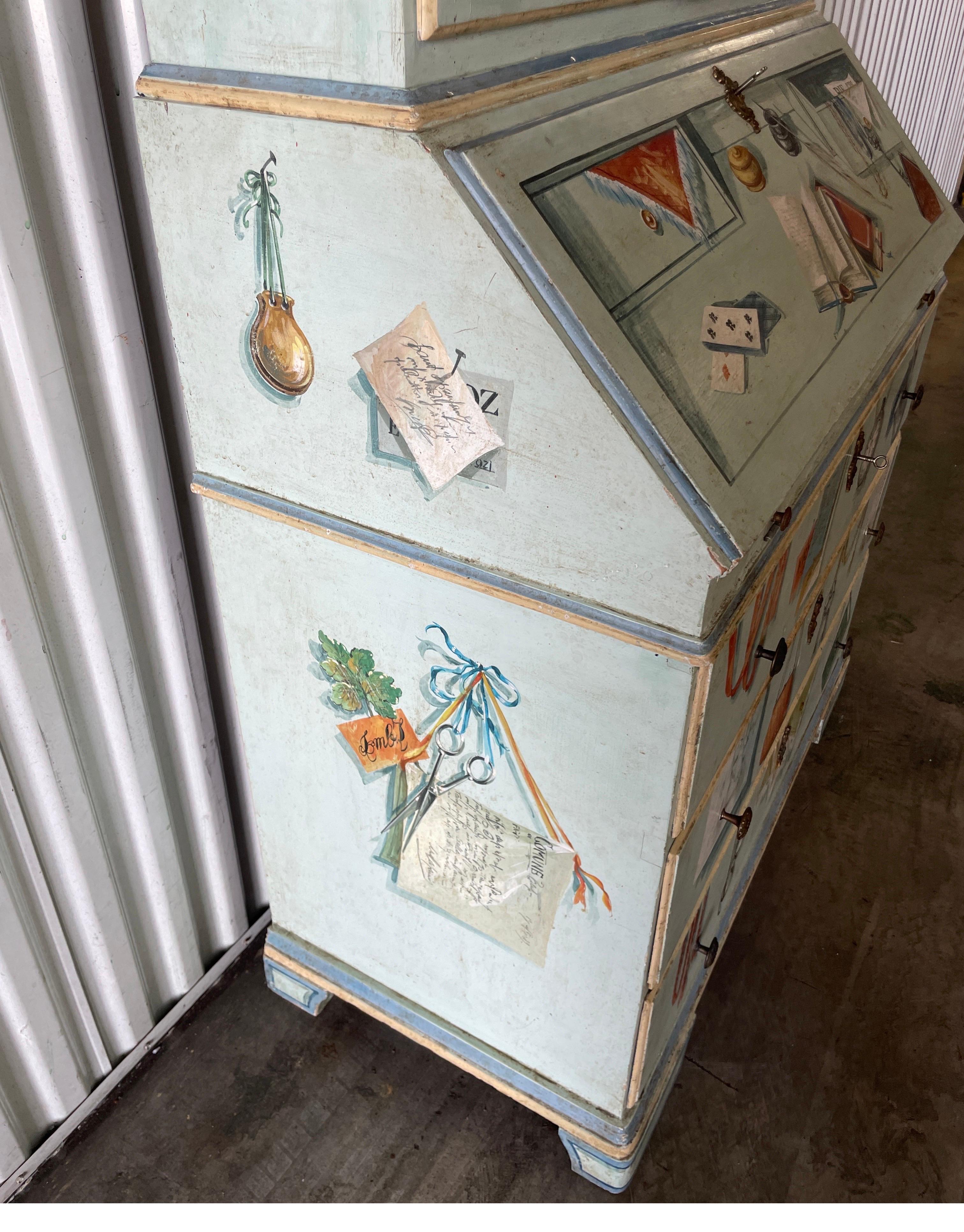 Vintage Trompe-L' oeil Painted Secretary in Fornasetti Style 2