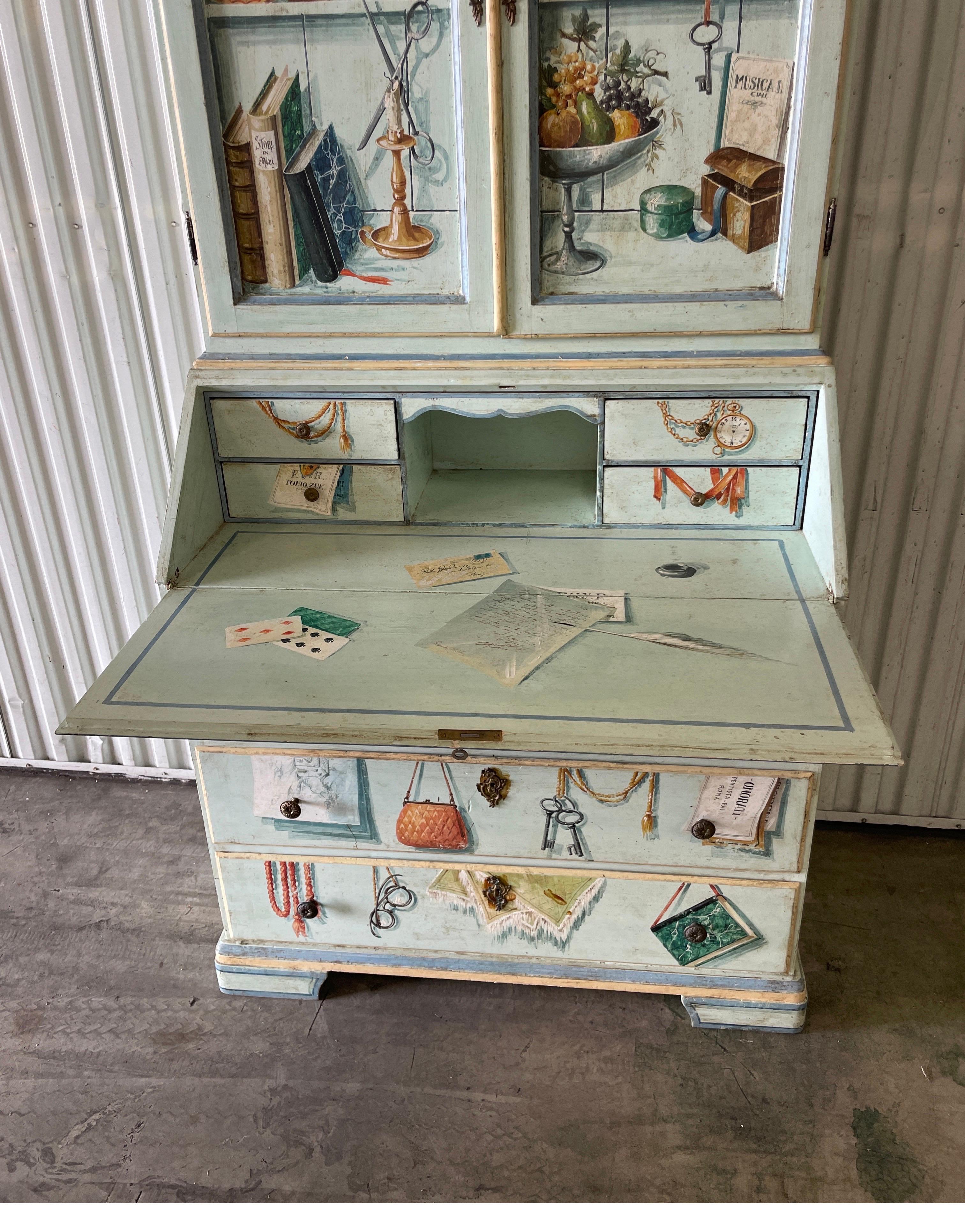 Vintage Trompe-L' oeil Painted Secretary in Fornasetti Style 3