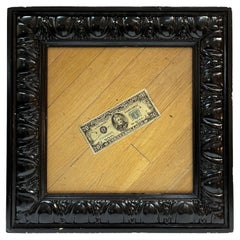 Used Trompe L’oeil Decoupage Faux Twenty Dollar Bill on Hardwood Floor Framed