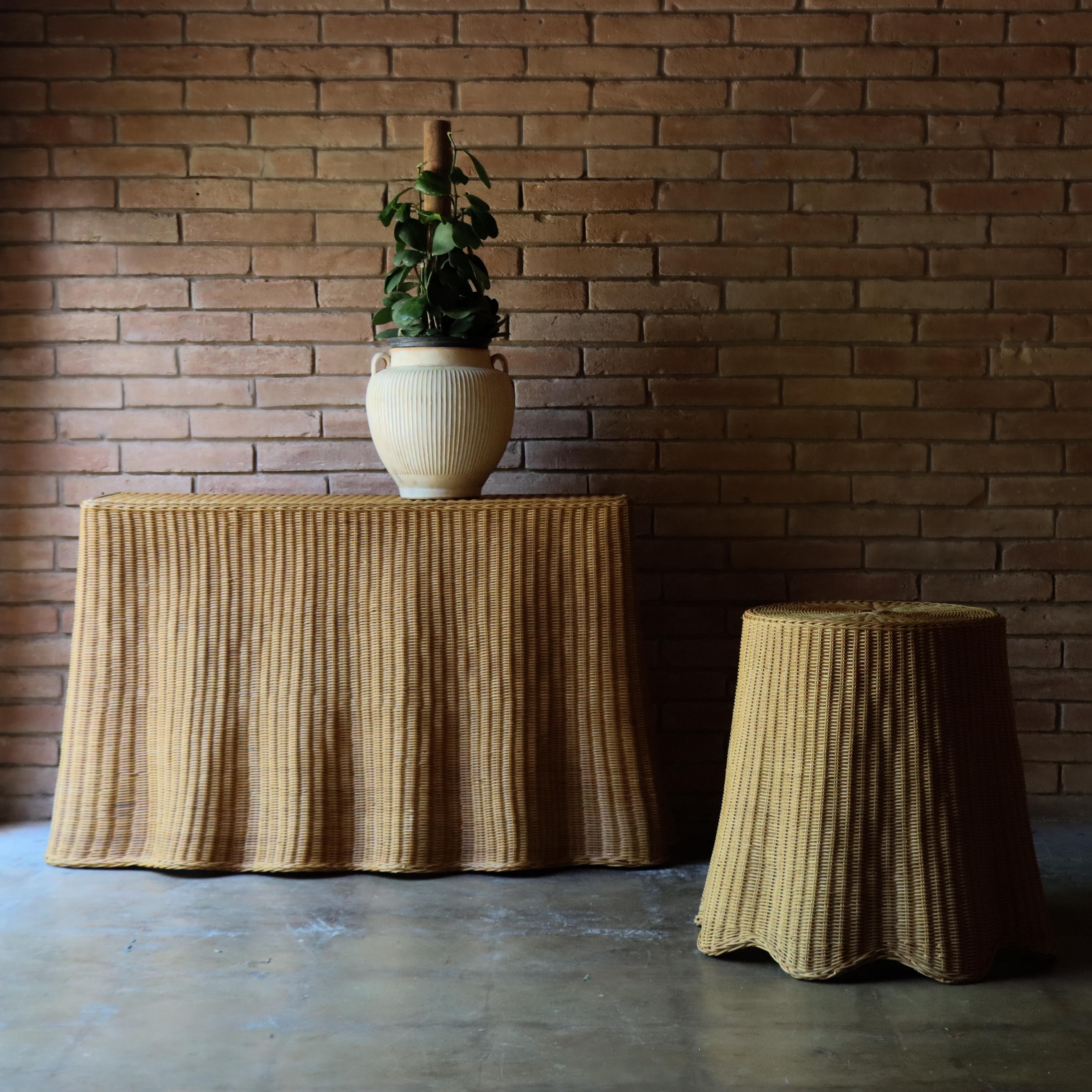 Vintage Trompe L'oeil 'Draped' Wicker Ghost Console Table 5