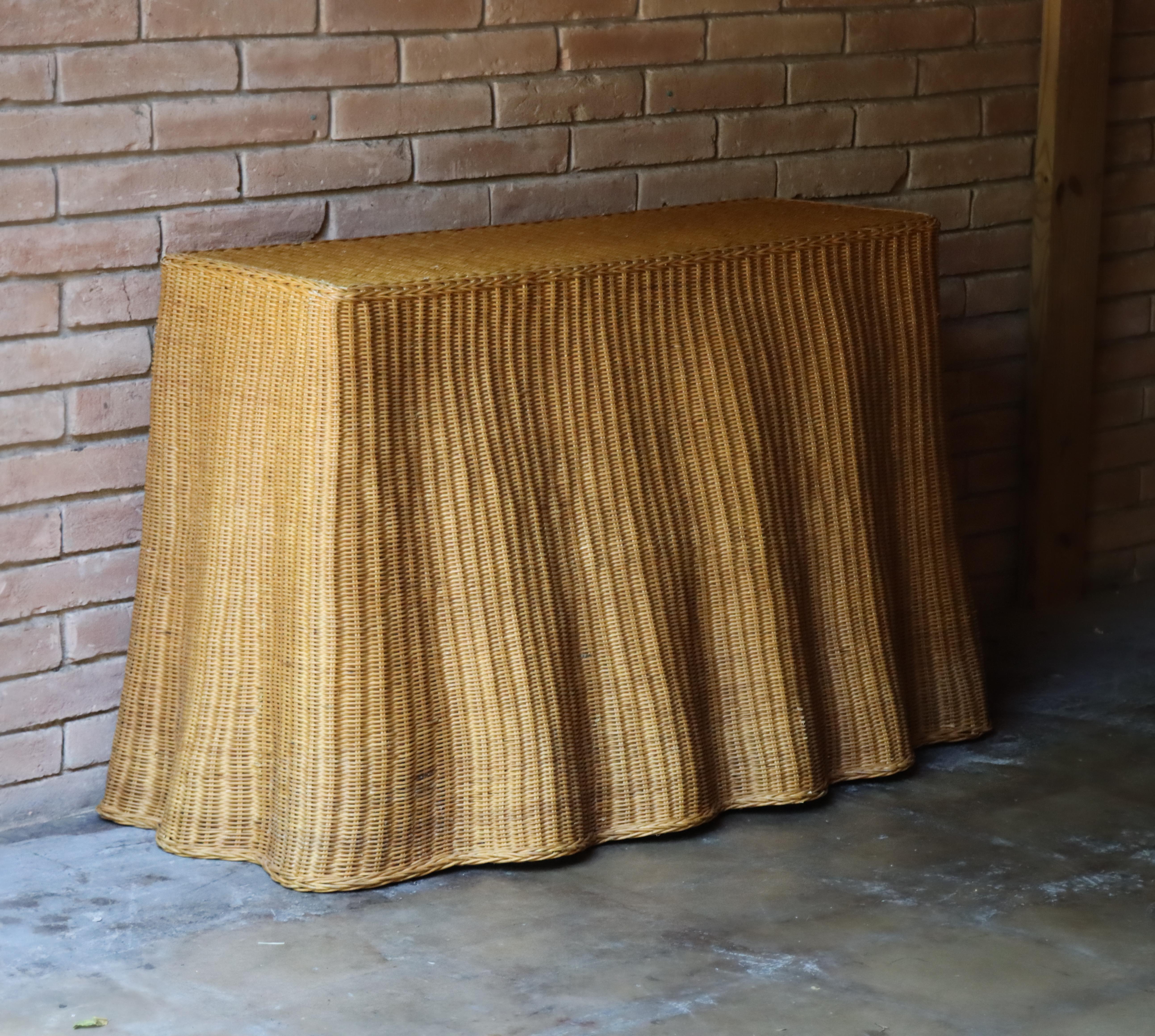 Post-Modern Vintage Trompe L'oeil 'Draped' Wicker Ghost Console Table