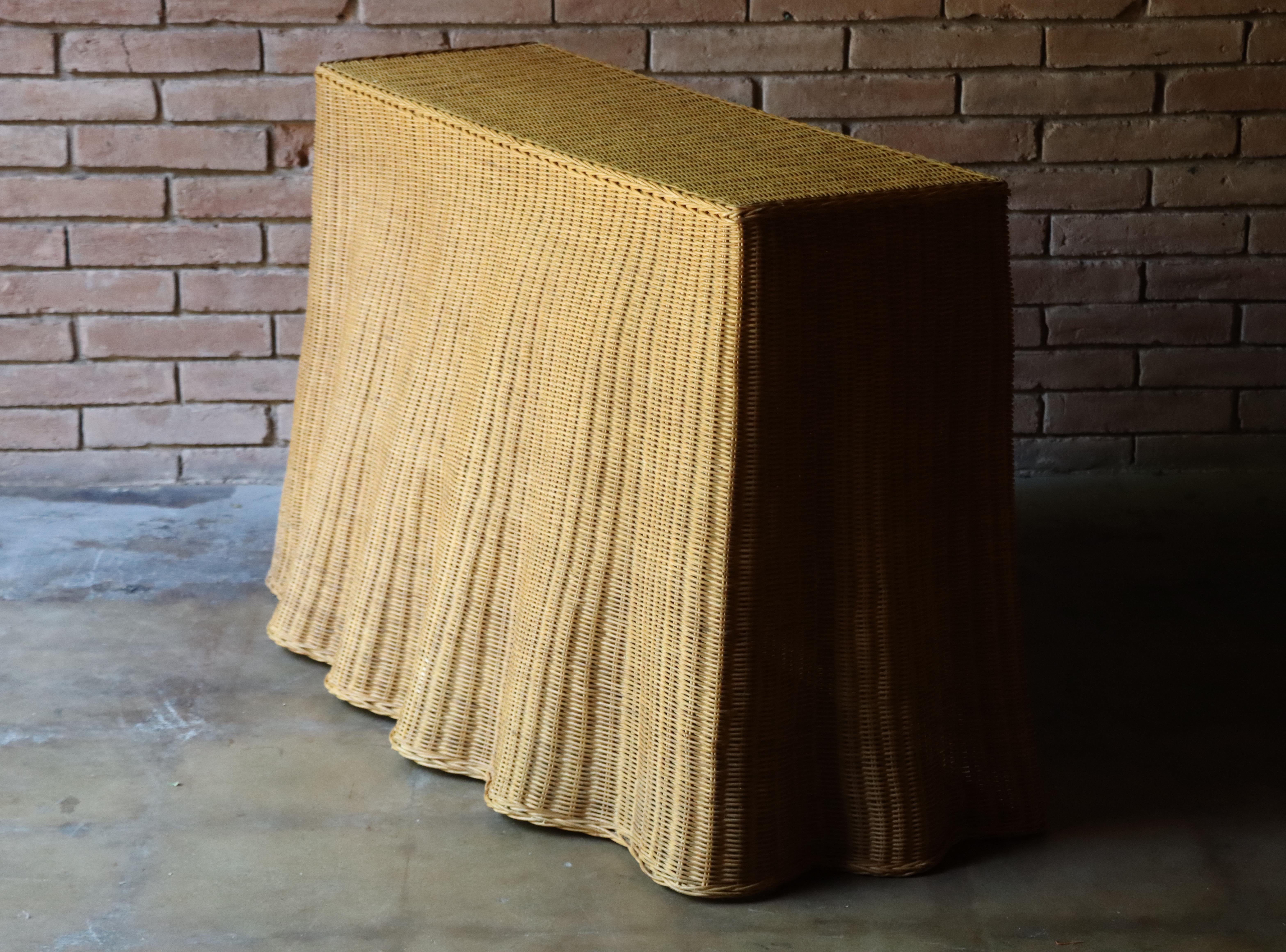 Vintage Trompe L'oeil 'Draped' Wicker Ghost Console Table In Good Condition In Round Rock, TX