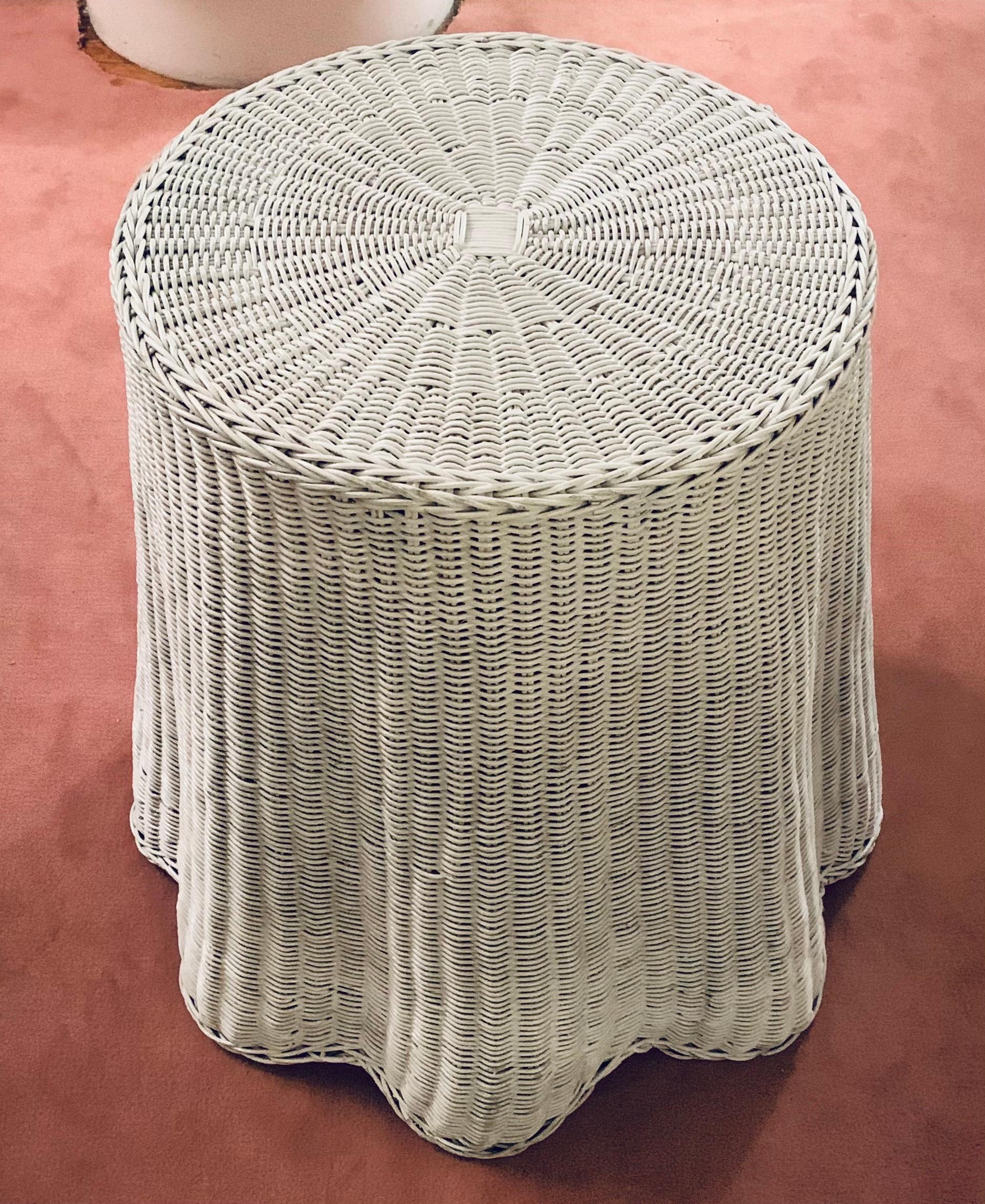 Hand-Woven Vintage Trompe l'Oeil Draped Wicker Table