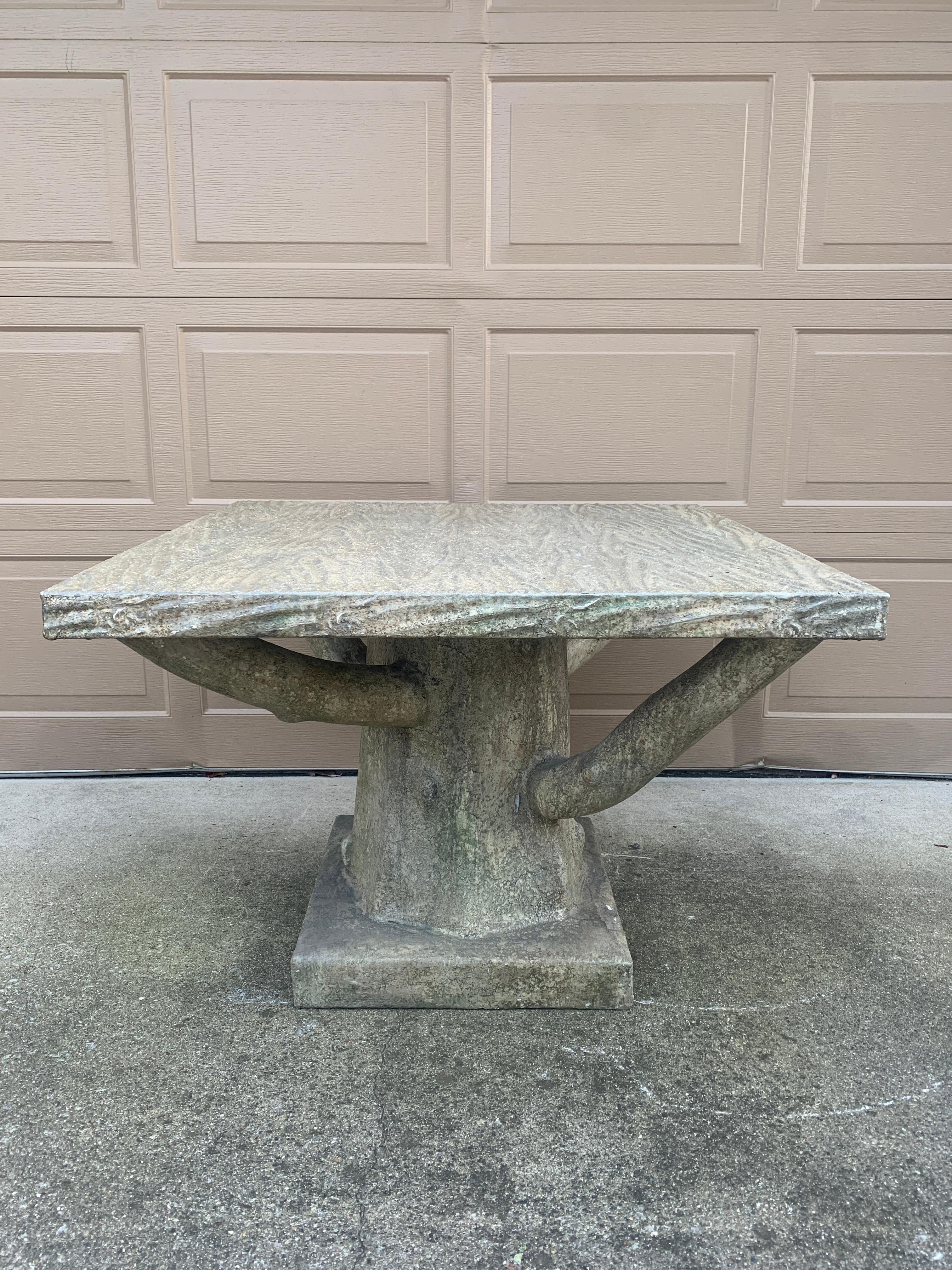 Rustic Vintage Trompe l'Oeil Faux Bois Tree Form Outdoor Dining Table
