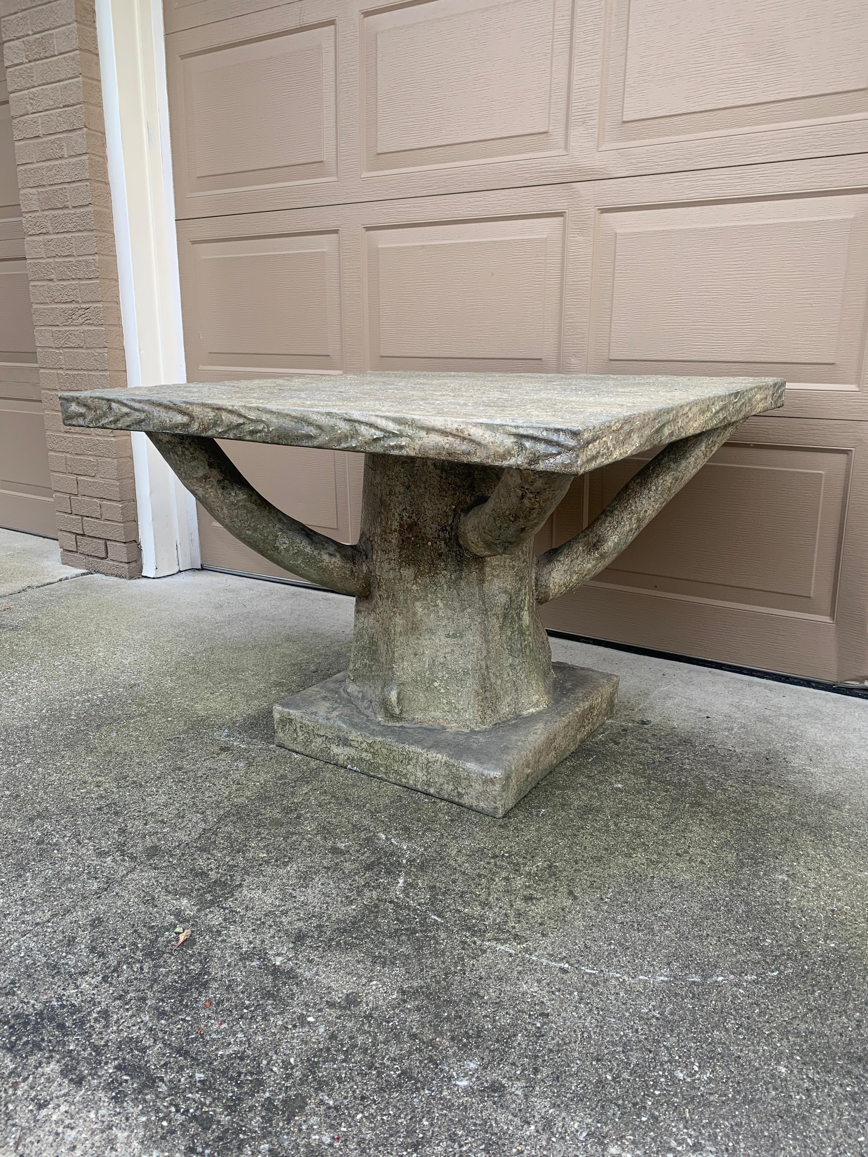 Vintage Trompe l'Oeil Faux Bois Tree Form Outdoor Dining Table In Good Condition In Elkhart, IN