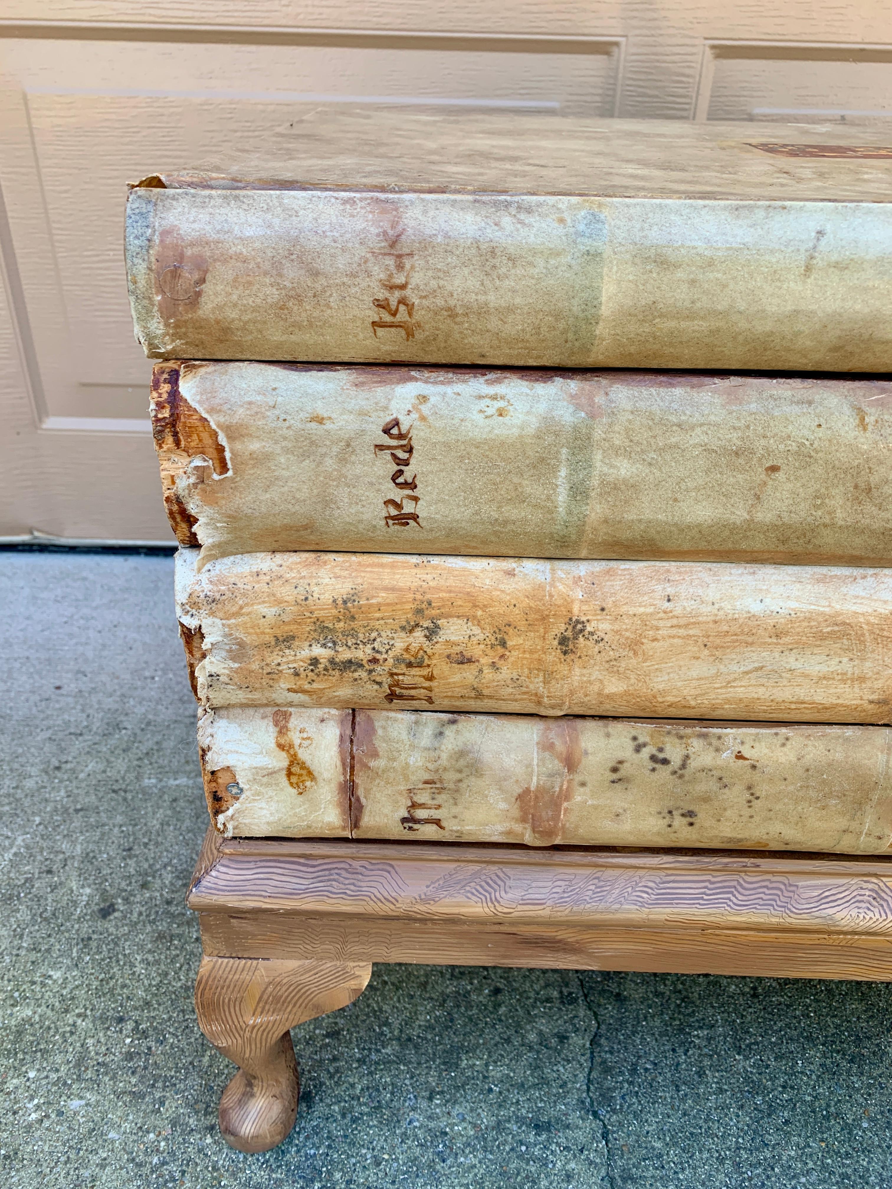 Vintage Trompe l'Oeil Faux Stack of Books Side Table For Sale 3