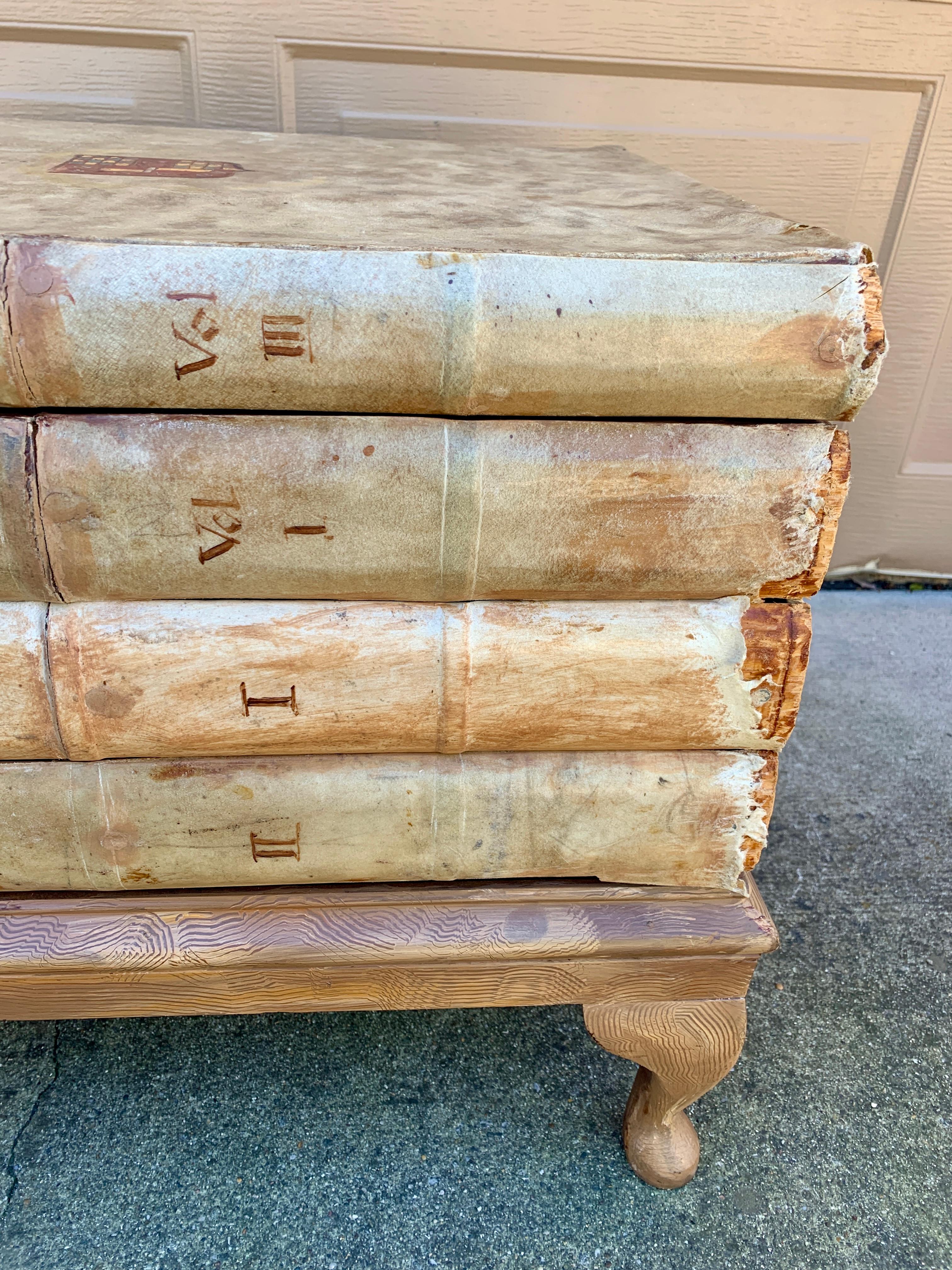 Vintage Trompe l'Oeil Faux Stack of Books Side Table For Sale 4