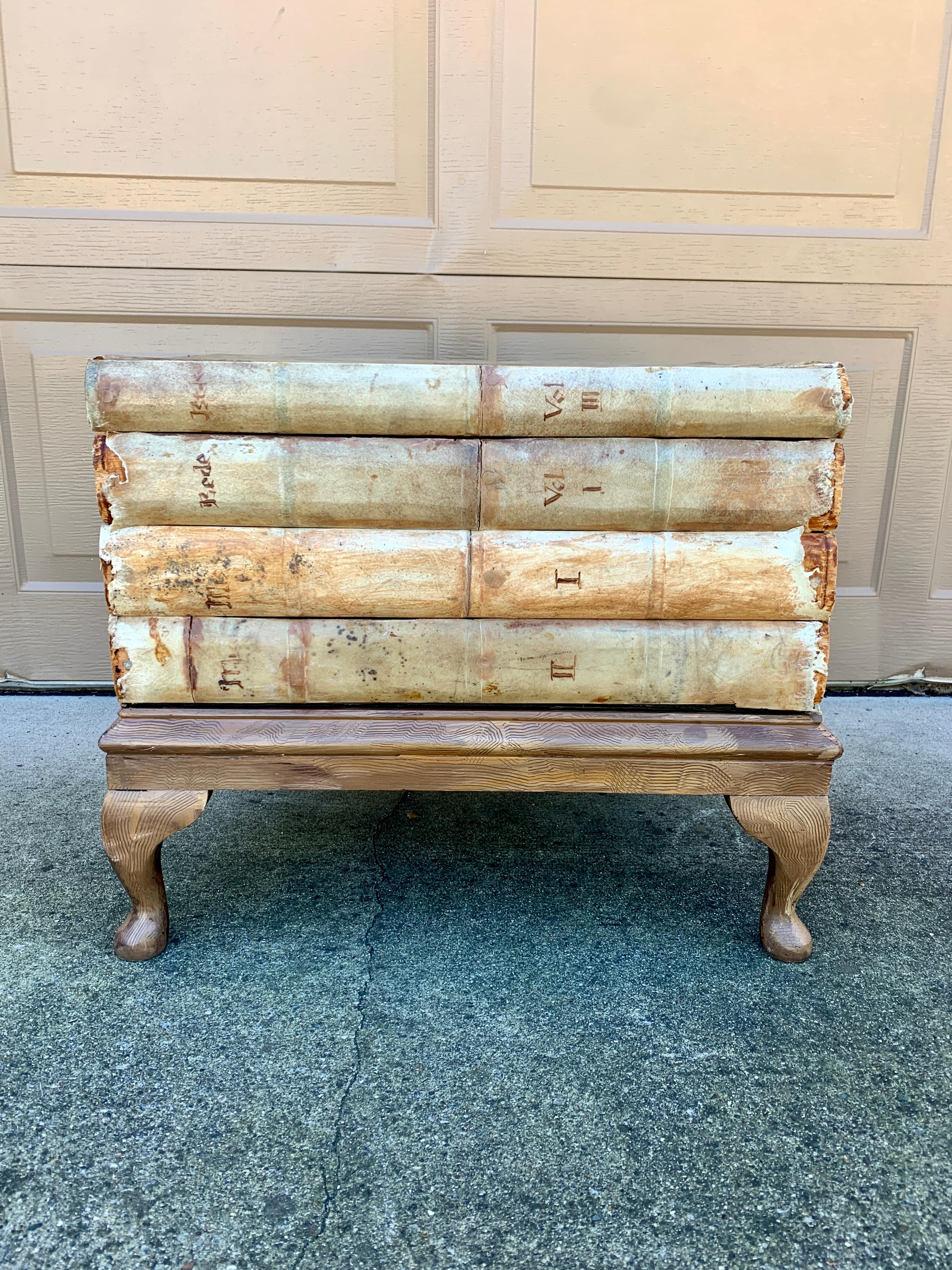 French Provincial Vintage Trompe l'Oeil Faux Stack of Books Side Table For Sale