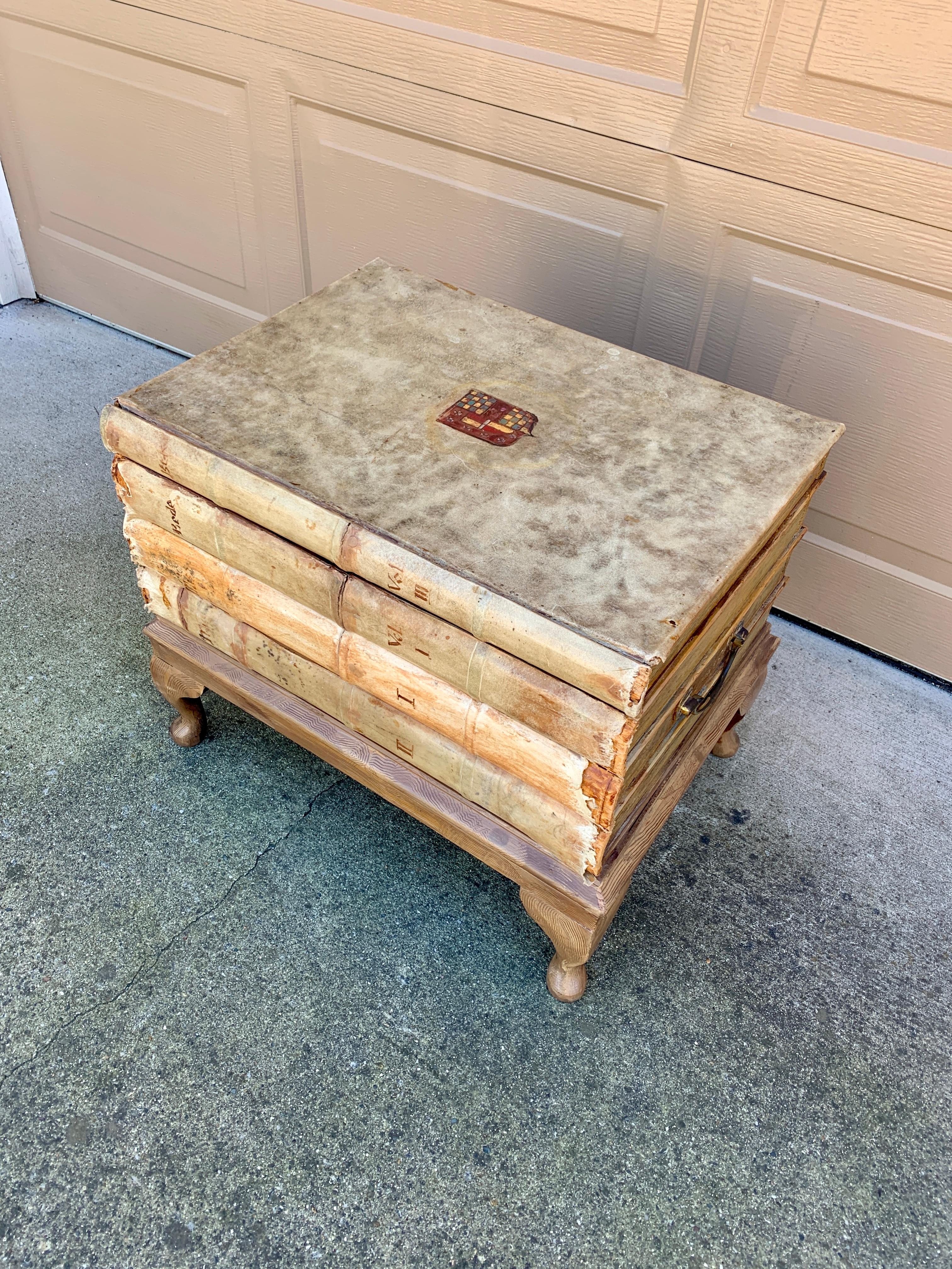 American Vintage Trompe l'Oeil Faux Stack of Books Side Table For Sale