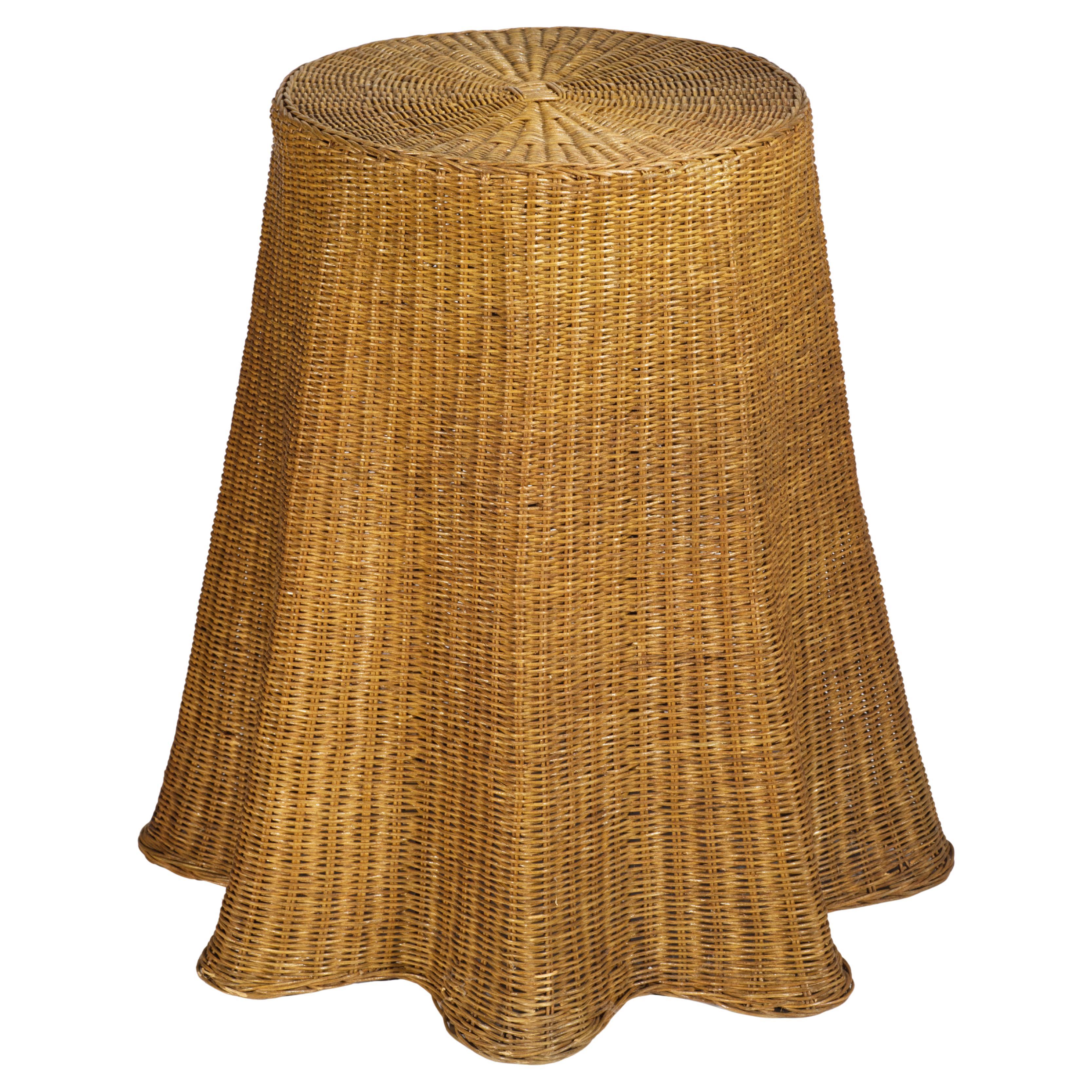 Vintage Trompe L'oeil "Ghost" Draped Wicker Side Table, 1970s-1980s For Sale
