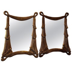 Vintage Trompe L'oeil Hollywood Regency Drape Swag Mirrors- a pair