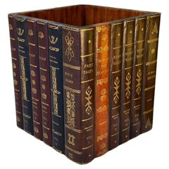 Vintage Trompe l'oeil Leather Book Waste Basket, 20th Century