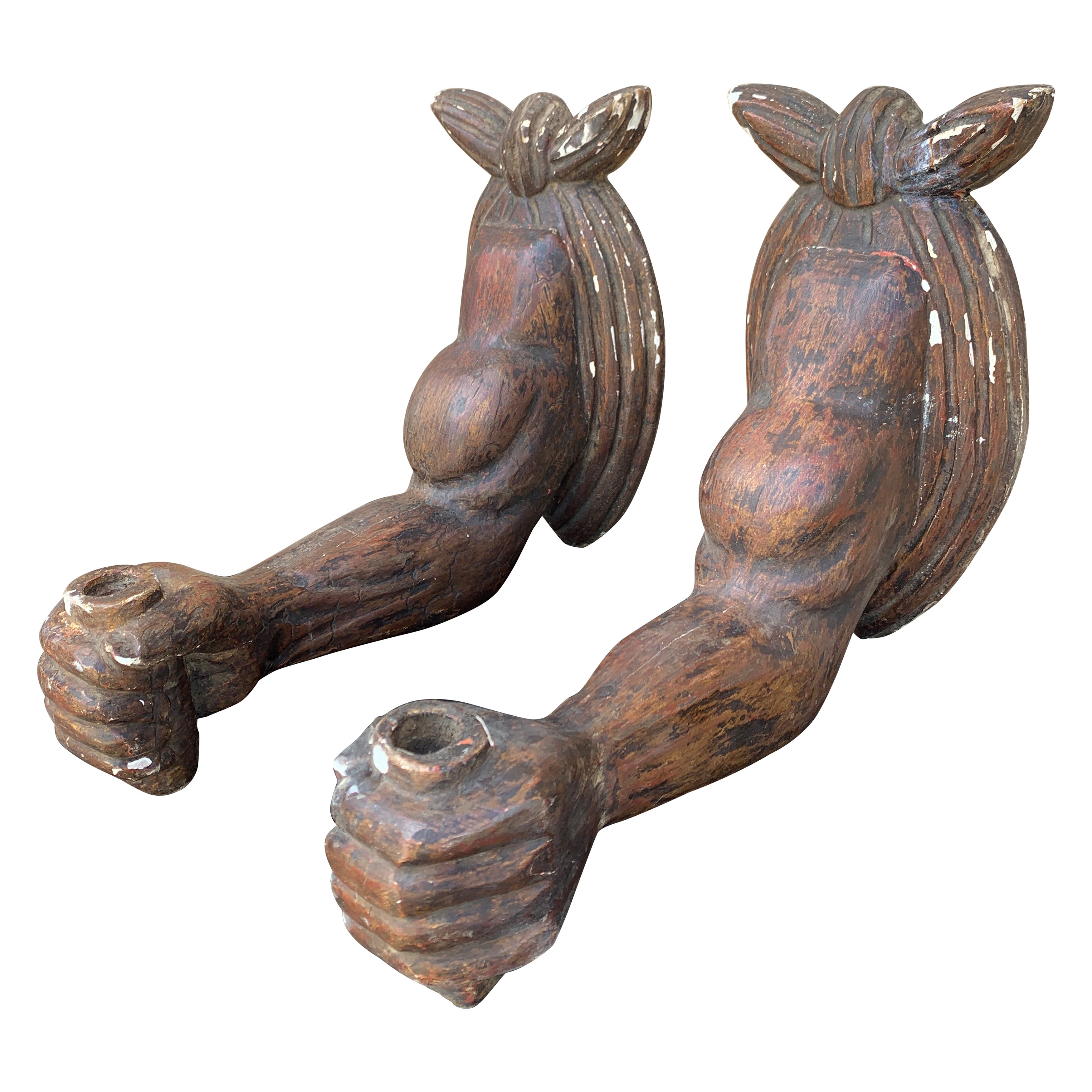 Vintage Trompe L'Oeil Plaster Arm Candle Sconces, Pair For Sale