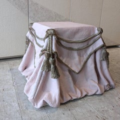 Vintage trompe l'oeil plaster draped fabric rope tassel side table / footstool