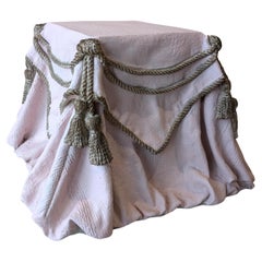 Vintage trompe l'oeil plaster draped fabric rope tassel side table / footstool