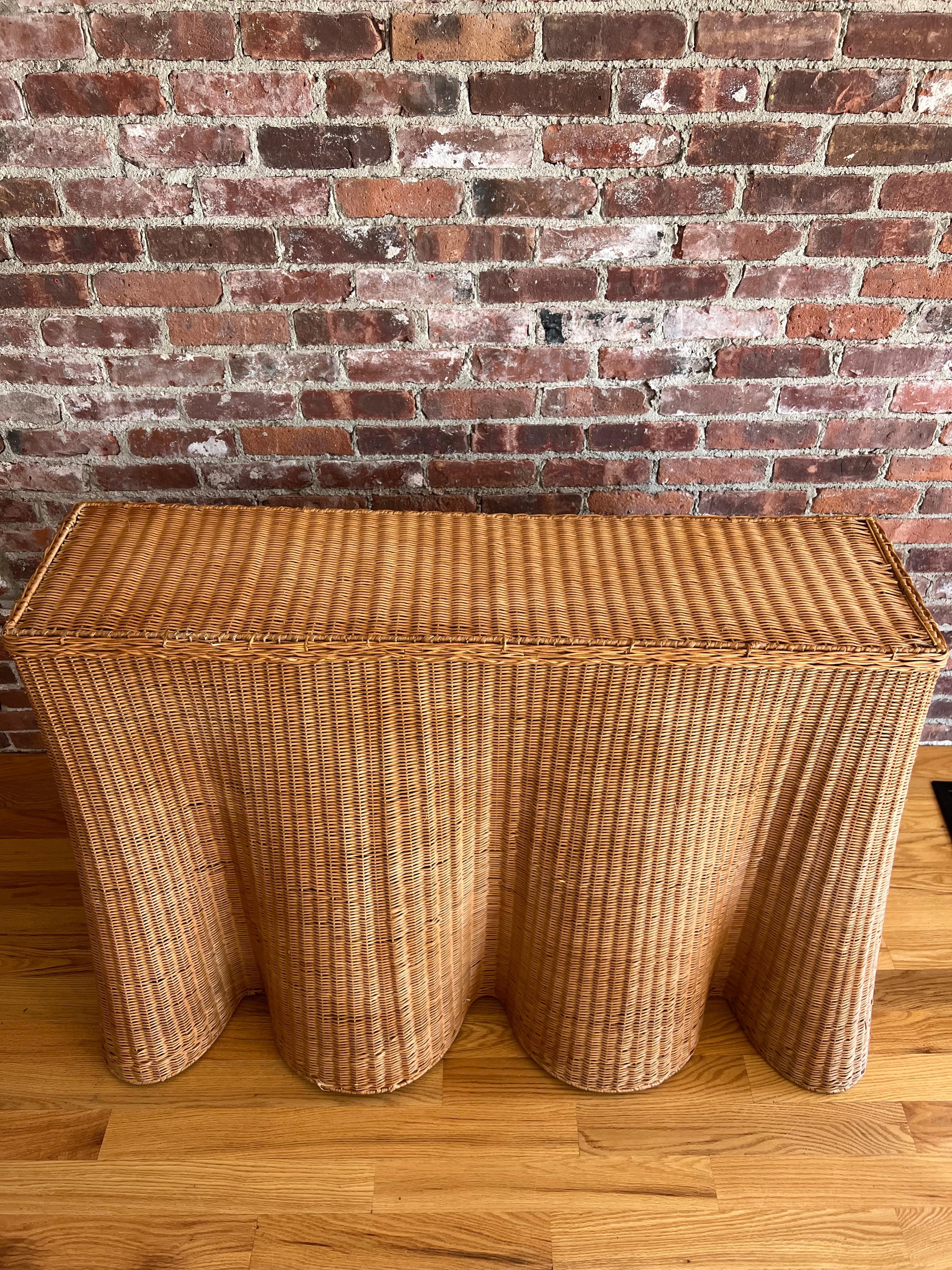Vintage Trompe l’Oeil Wicker Console Table with Sculptural Draped Silhouette 1
