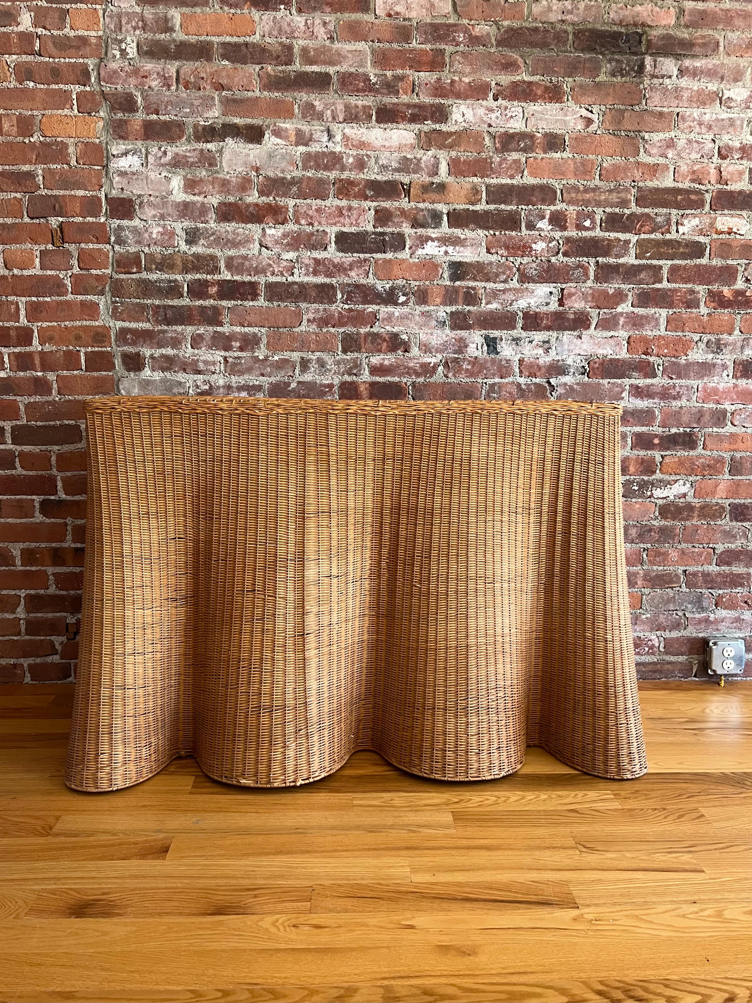 Vintage Trompe l’Oeil Wicker Console Table with Sculptural Draped Silhouette 2