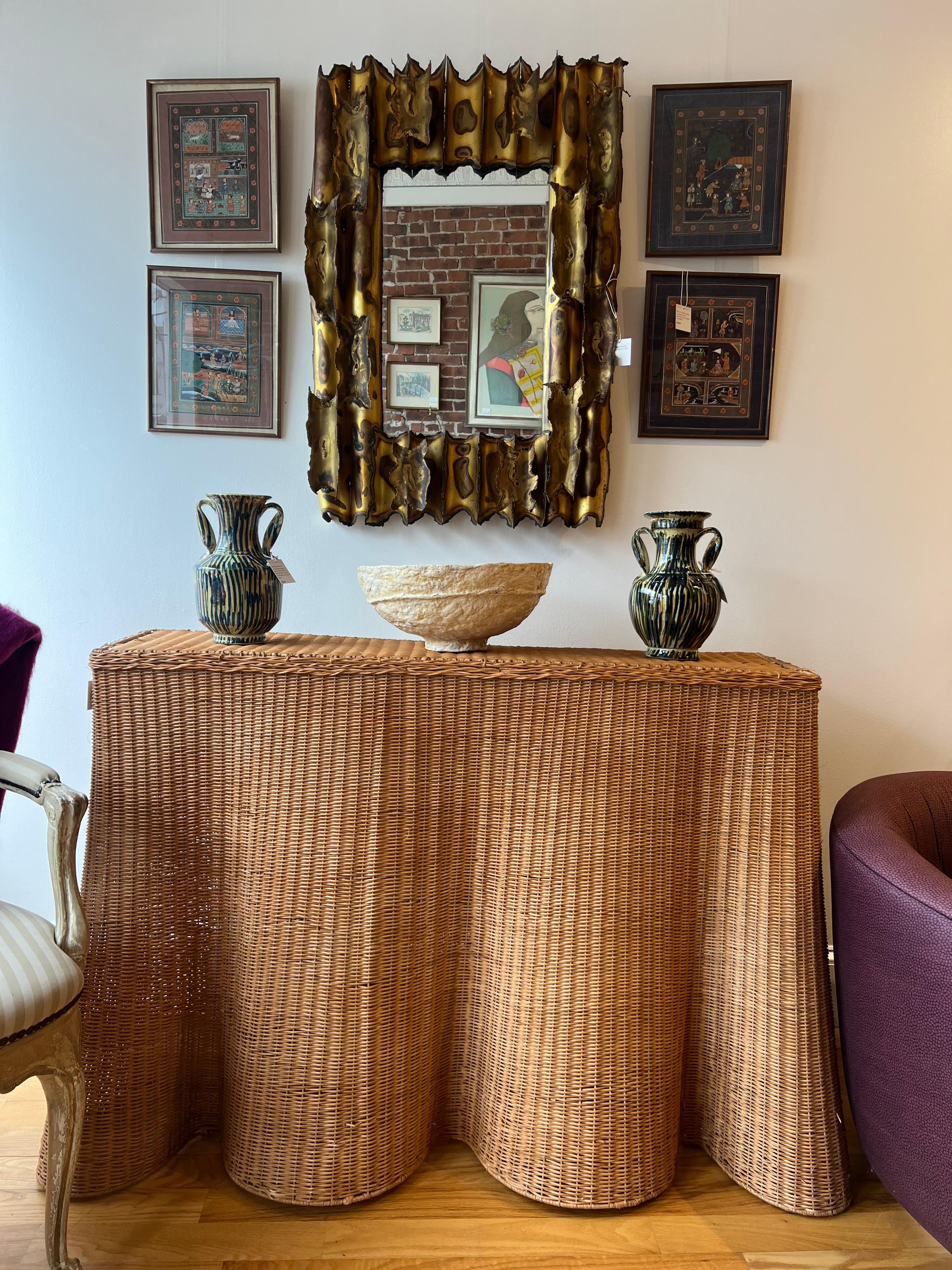 Vintage Trompe l’Oeil Wicker Console Table with Sculptural Draped Silhouette 3