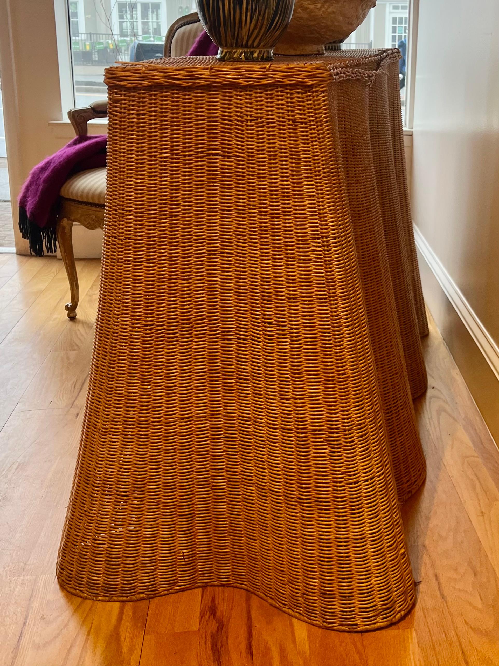 Vintage Trompe l’Oeil Wicker Console Table with Sculptural Draped Silhouette 4