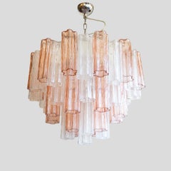 Vintage Tronchi Ceiling Light Pale Pink and Clear Murano Glass Chromed Structure
