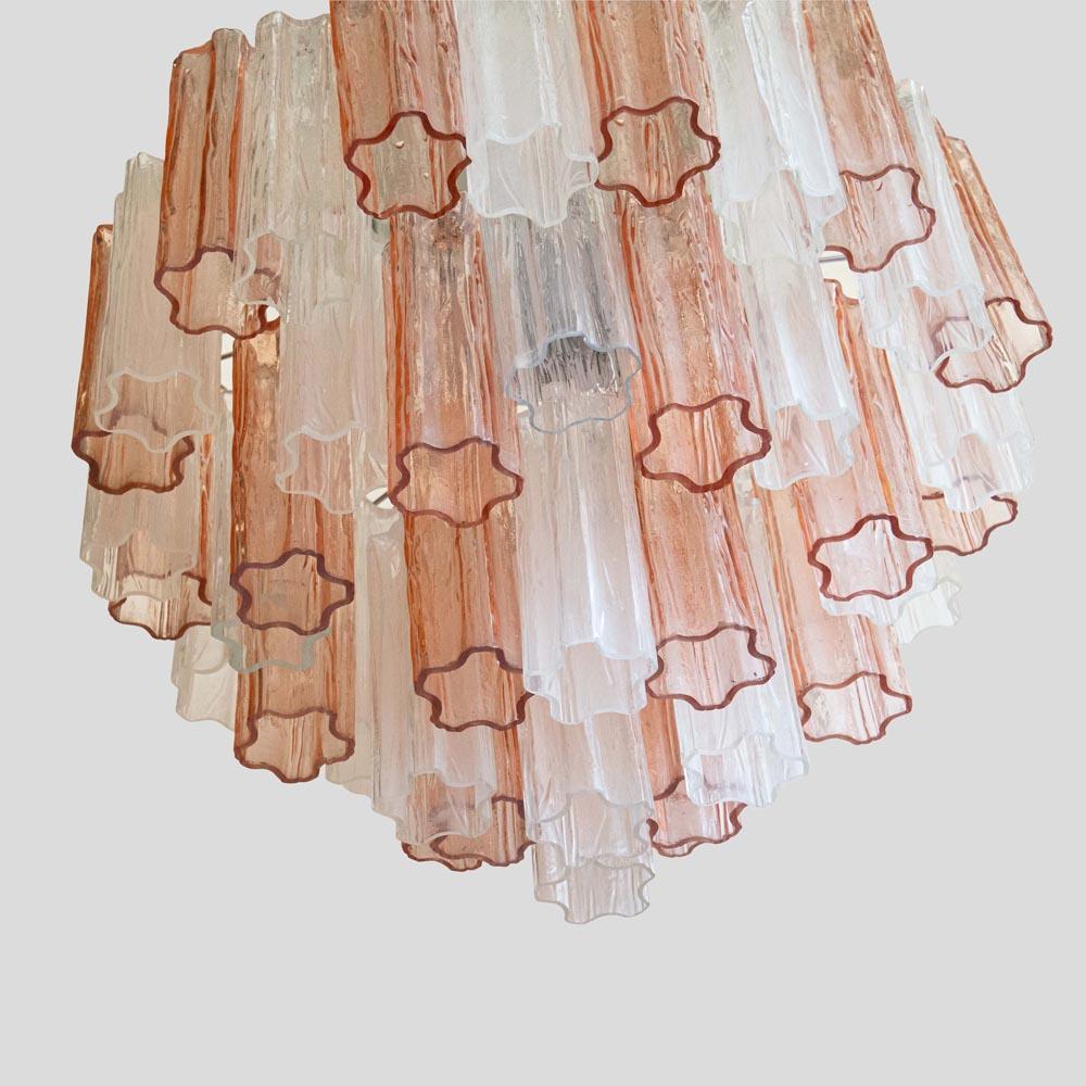 Italian Vintage Tronchi Ceiling Light Pale Pink and Clear Murano Glass Chromed Structure