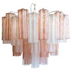 Vintage Tronchi Ceiling Light Pale Pink and Clear Murano Glass Chromed Structure