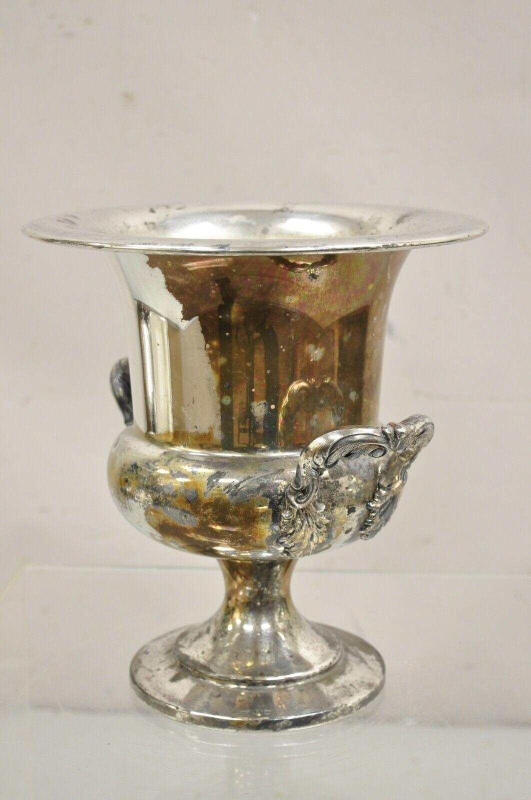 Vintage Distressed Trophy Cup Silver Plated Champagne Chiller Ice Bucket by Bristol. Circa Mid 20th Century. Dimensions : 10