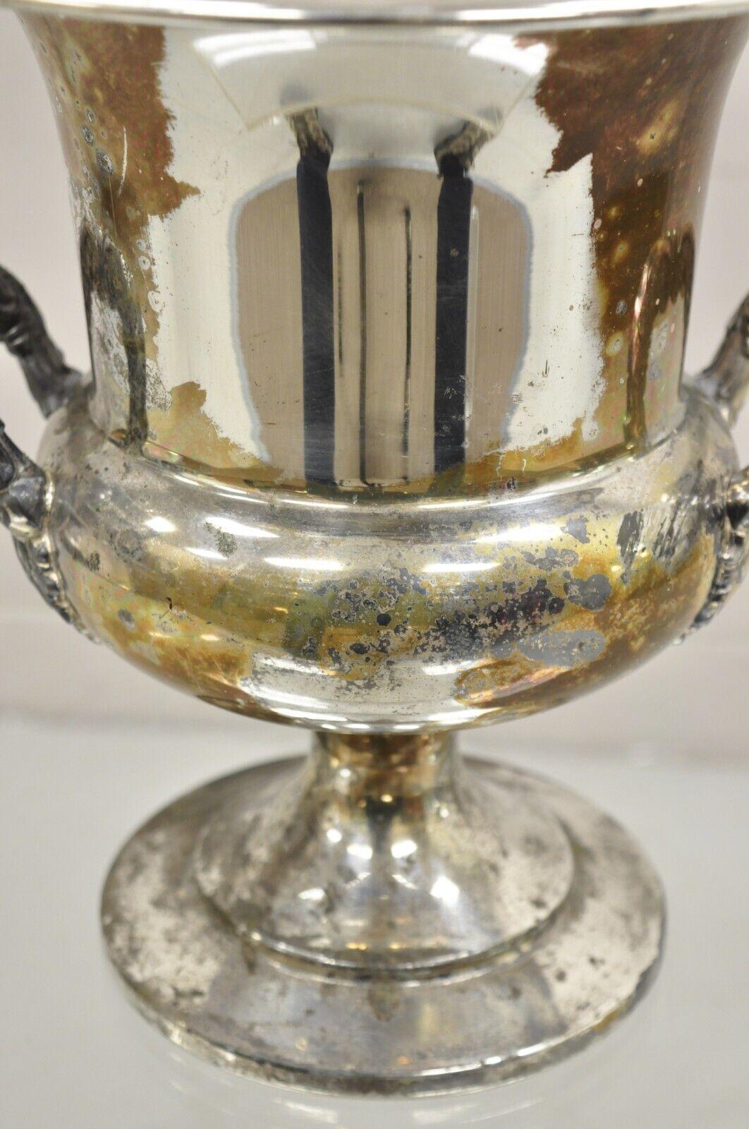 Vintage Trophy Cup Worn Silver Plated Champagne Chiller Ice Bucket by Bristol For Sale 1