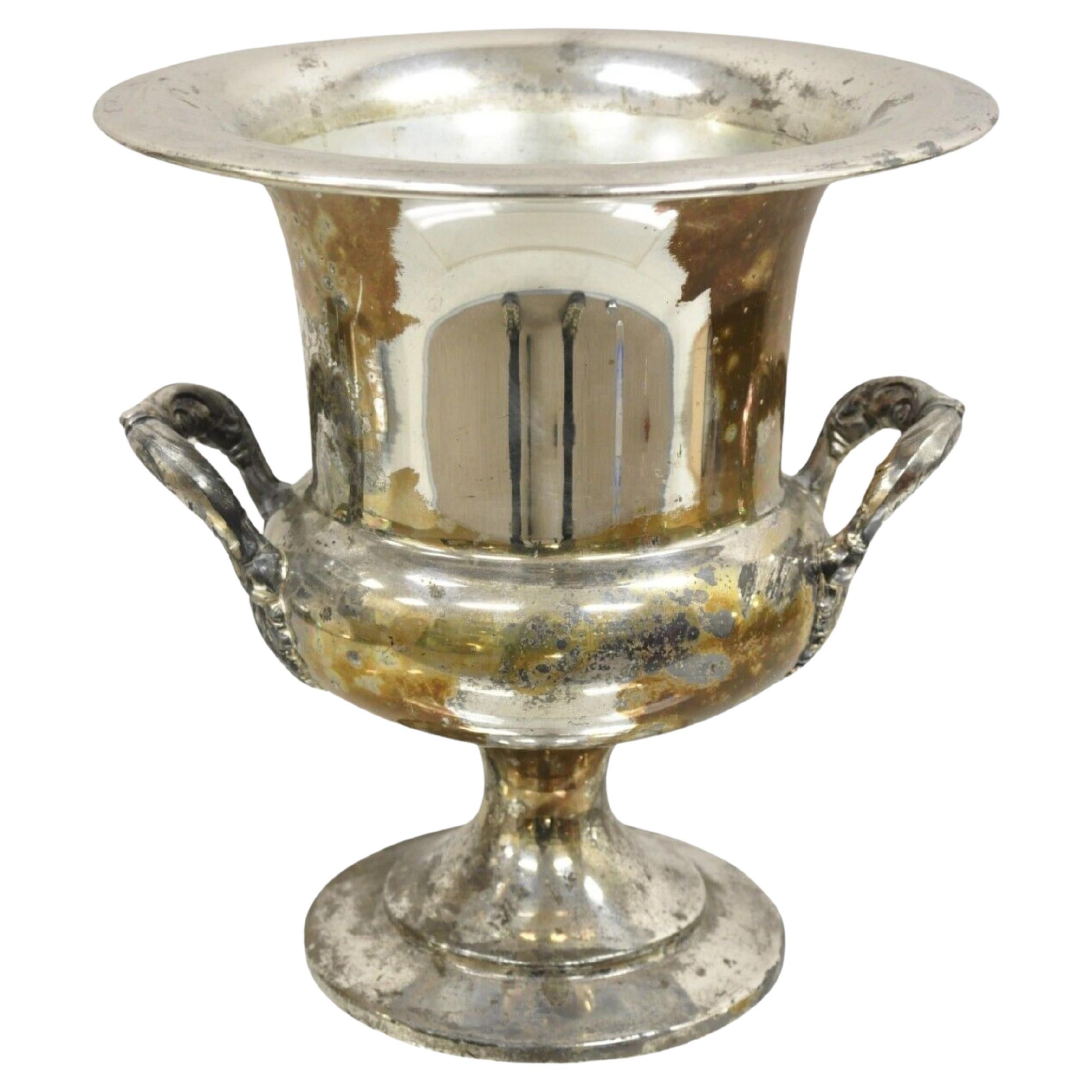 Vintage Trophy Cup Worn Silver Plated Champagne Chiller Ice Bucket by Bristol For Sale
