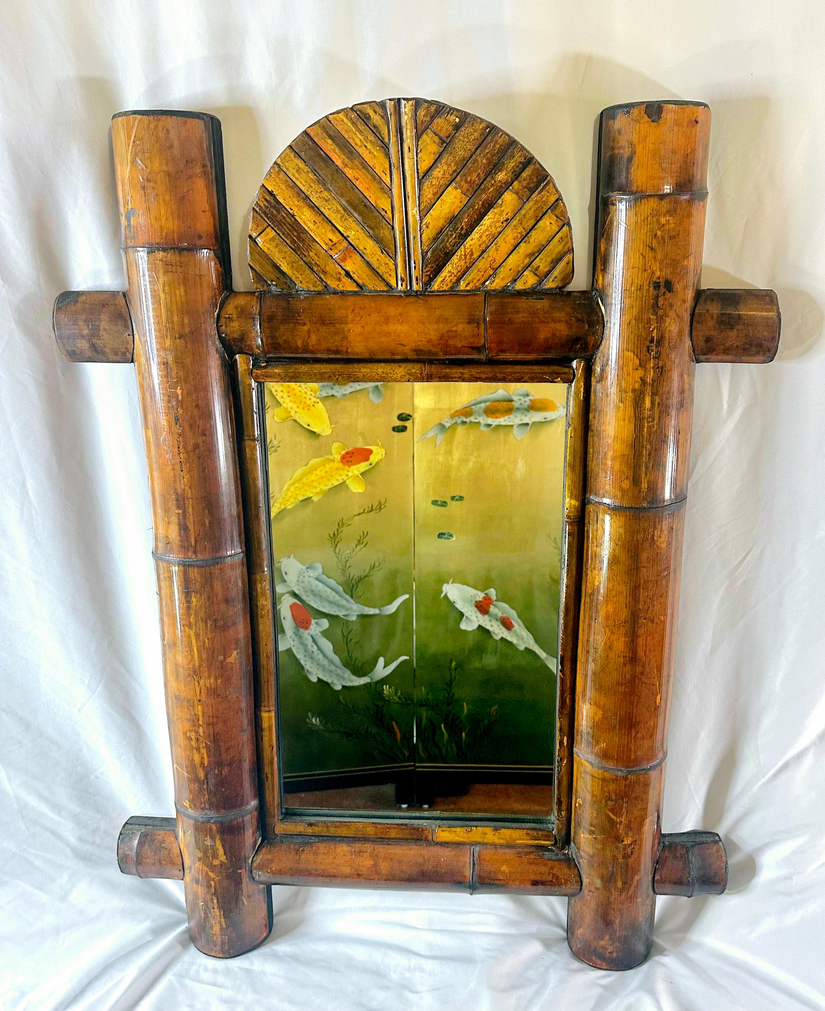 Vintage Tropical Bamboo Mirror In Good Condition For Sale In Waxahachie, TX