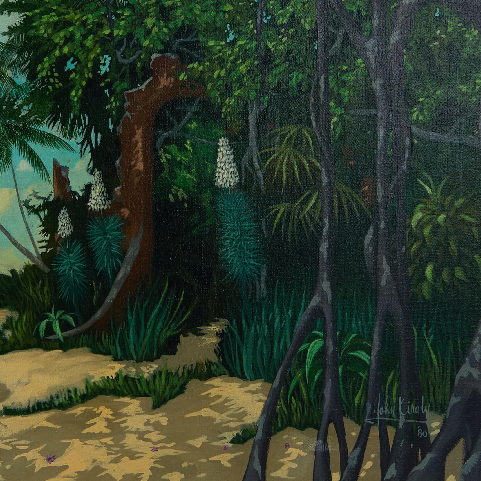 Pintura vintage de paisaje playero tropical de John Kiraly Estadounidense en venta