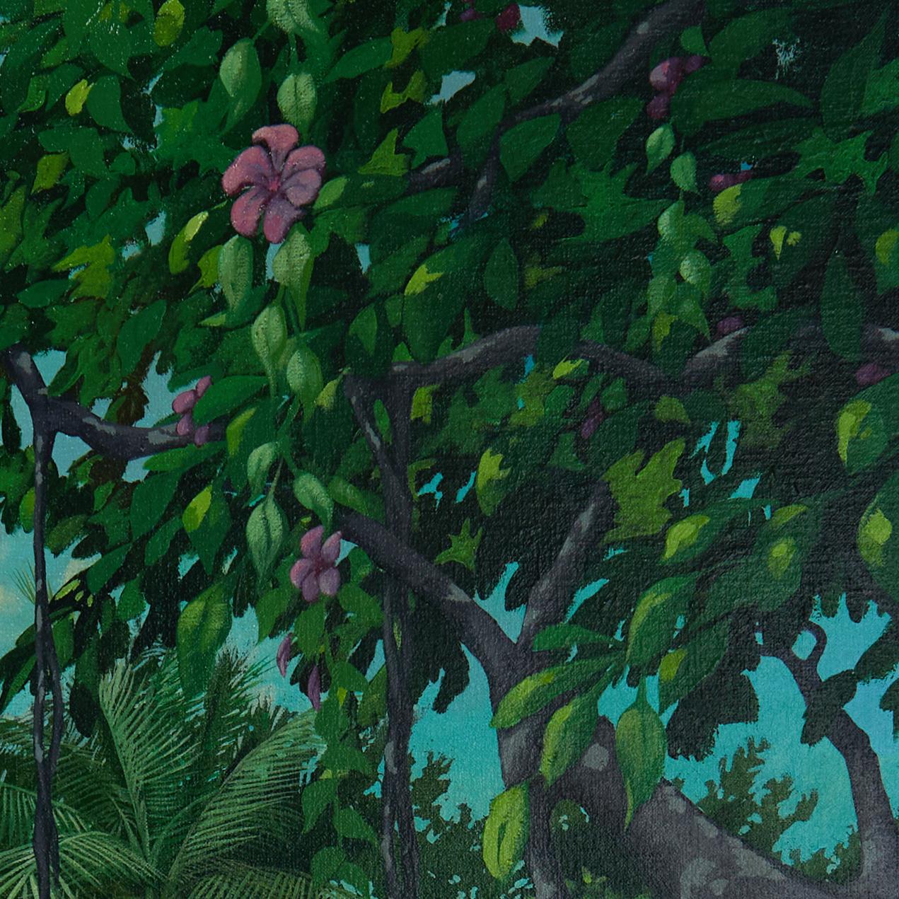 Pintura vintage de paisaje playero tropical de John Kiraly en Bueno estado para la venta en Palm Beach, FL