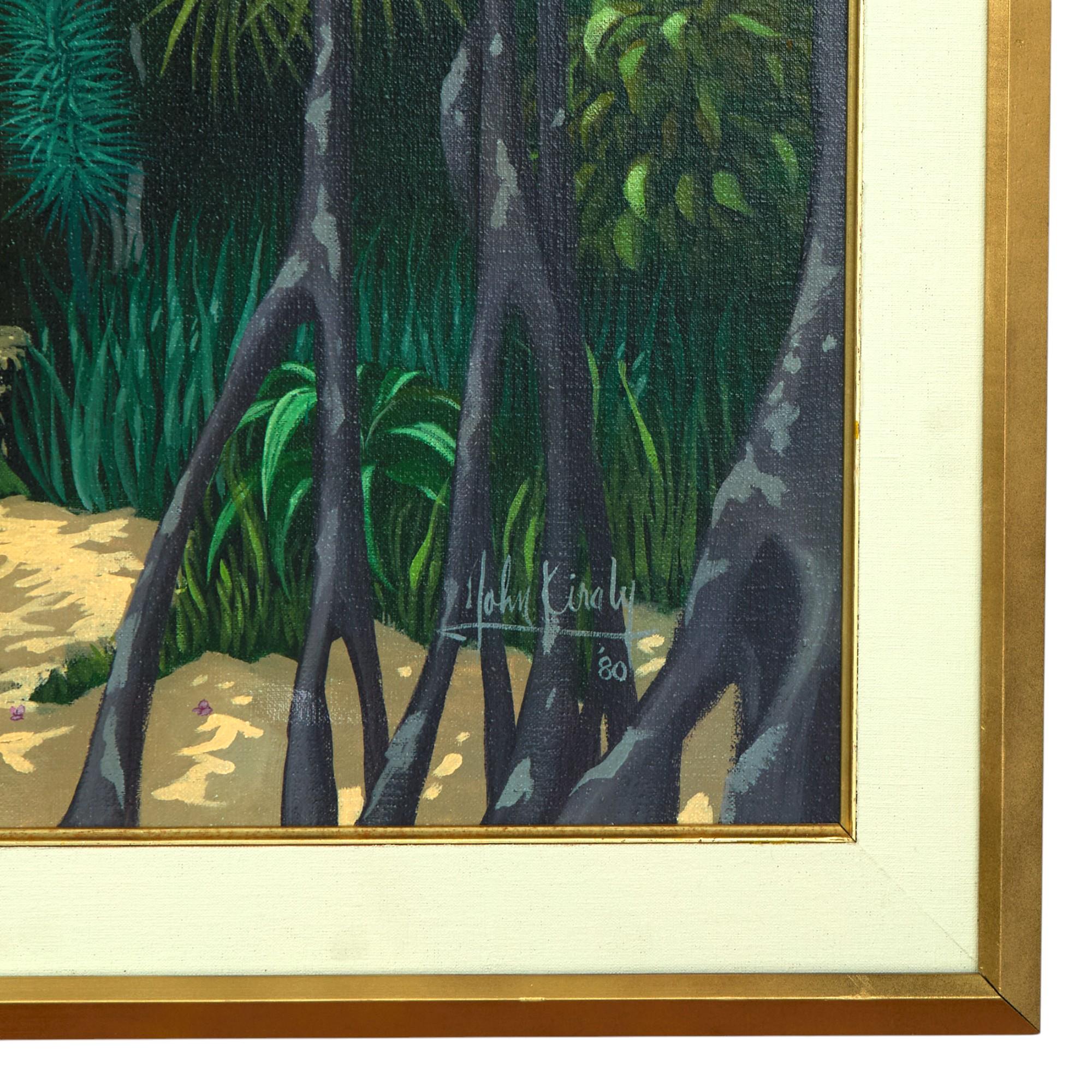 Pintura vintage de paisaje playero tropical de John Kiraly en venta 1
