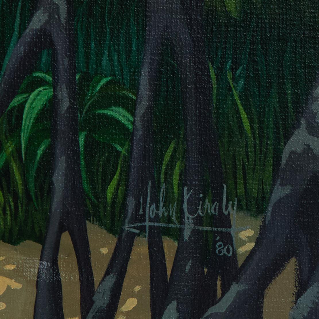 Pintura vintage de paisaje playero tropical de John Kiraly en venta 2