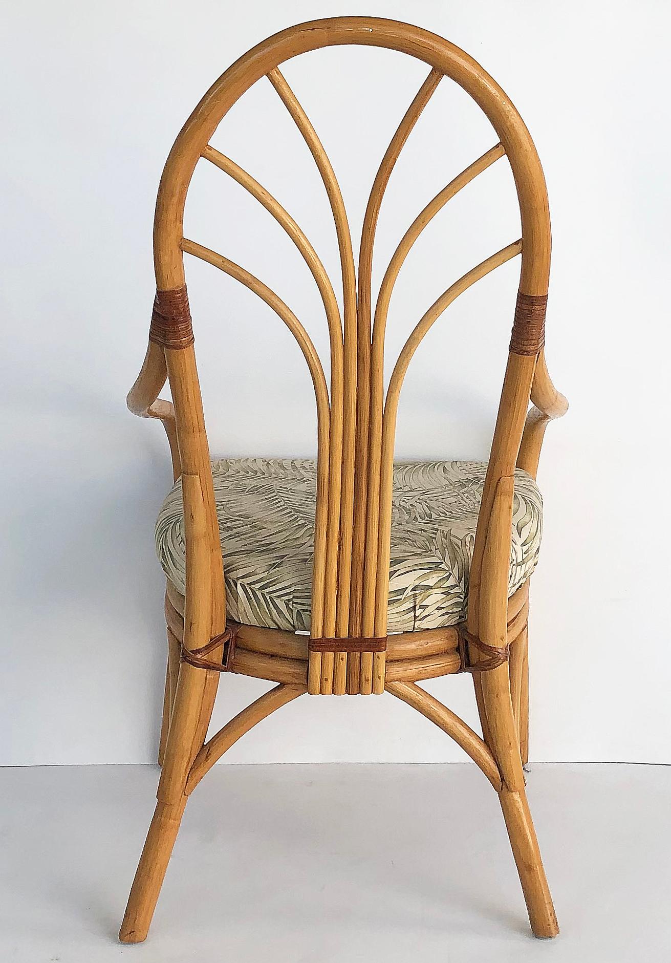 Vintage Tropical Bent Rattan Dining Armchairs/Chairs, Set of 4 In Good Condition In Miami, FL