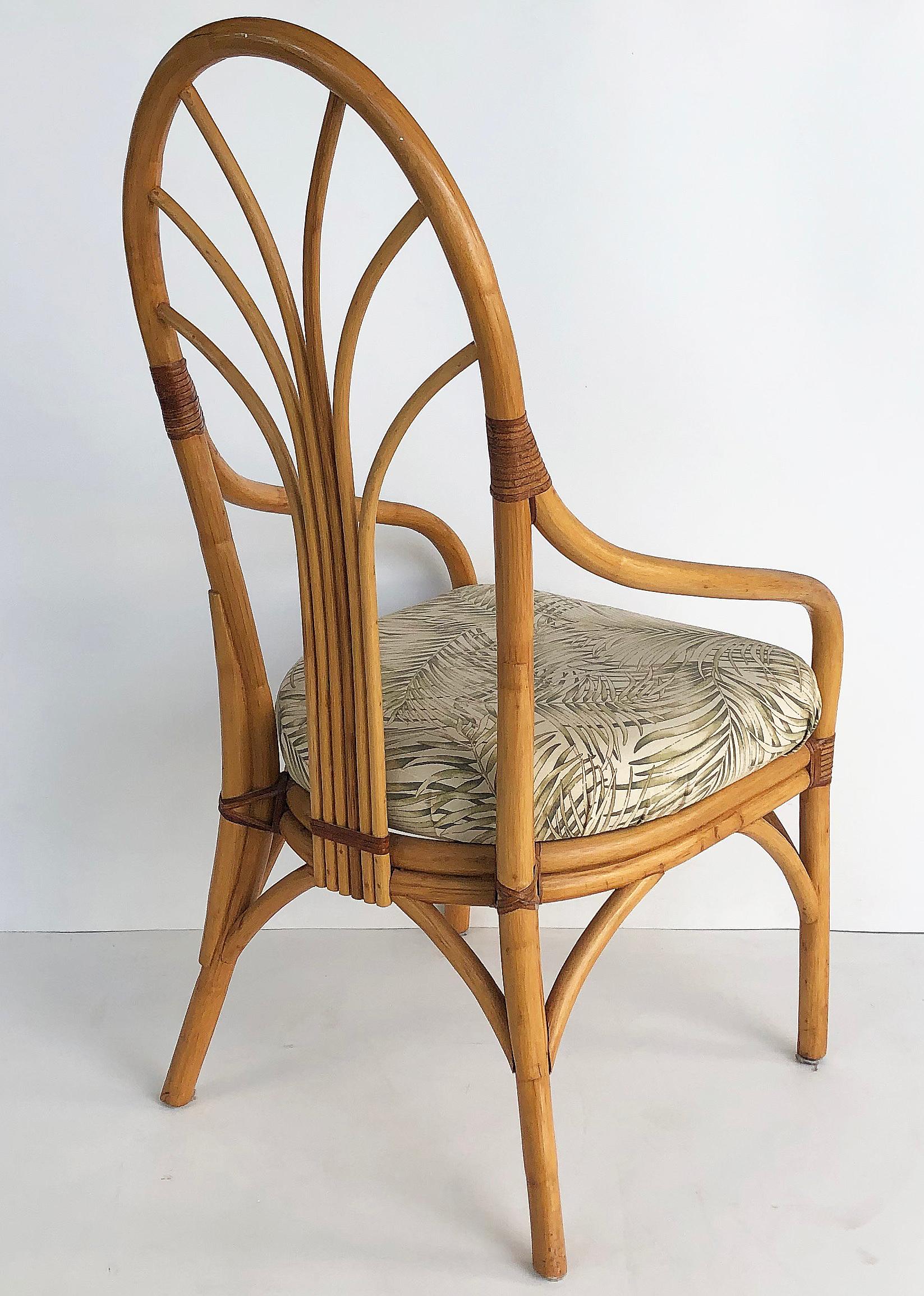 20th Century Vintage Tropical Bent Rattan Dining Armchairs/Chairs, Set of 4