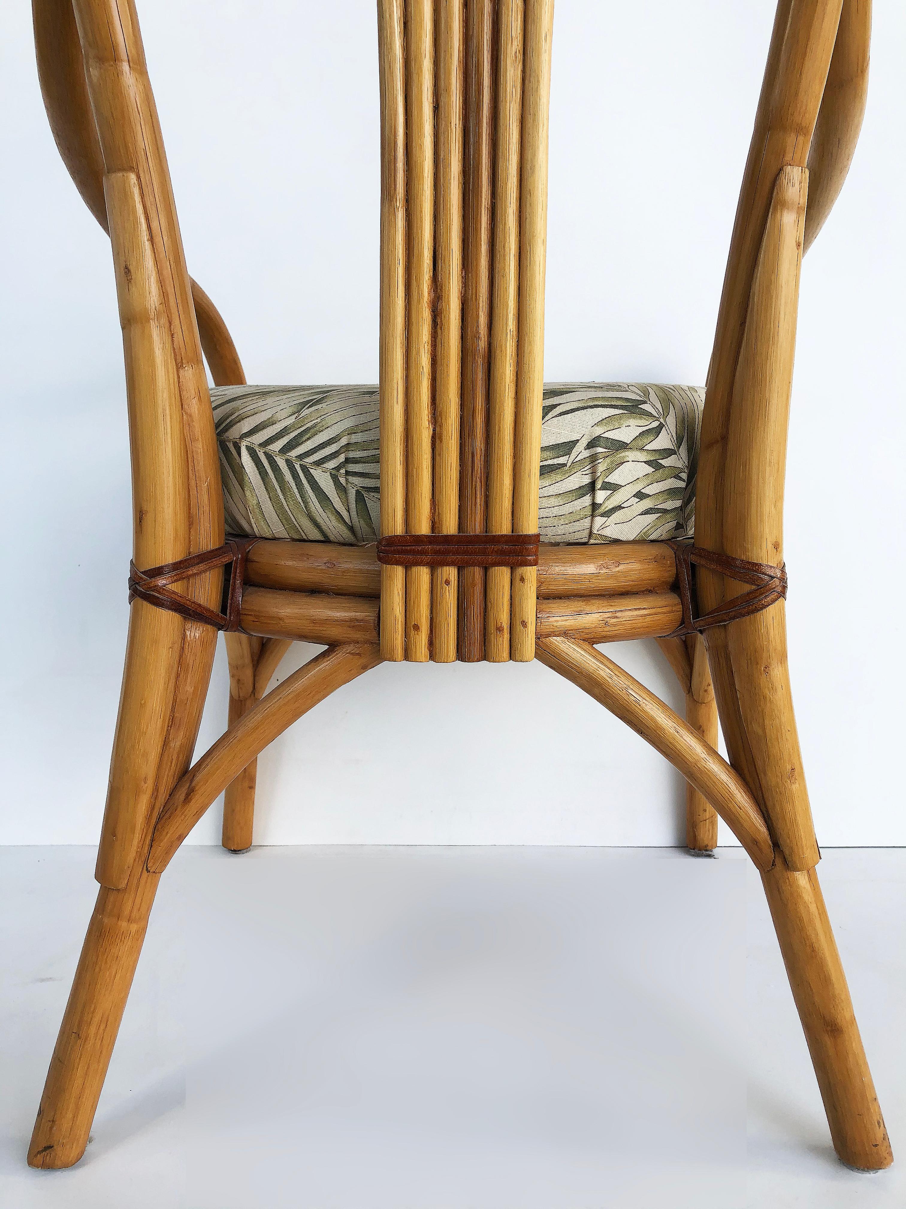 Fabric Vintage Tropical Bent Rattan Dining Armchairs/Chairs, Set of 4