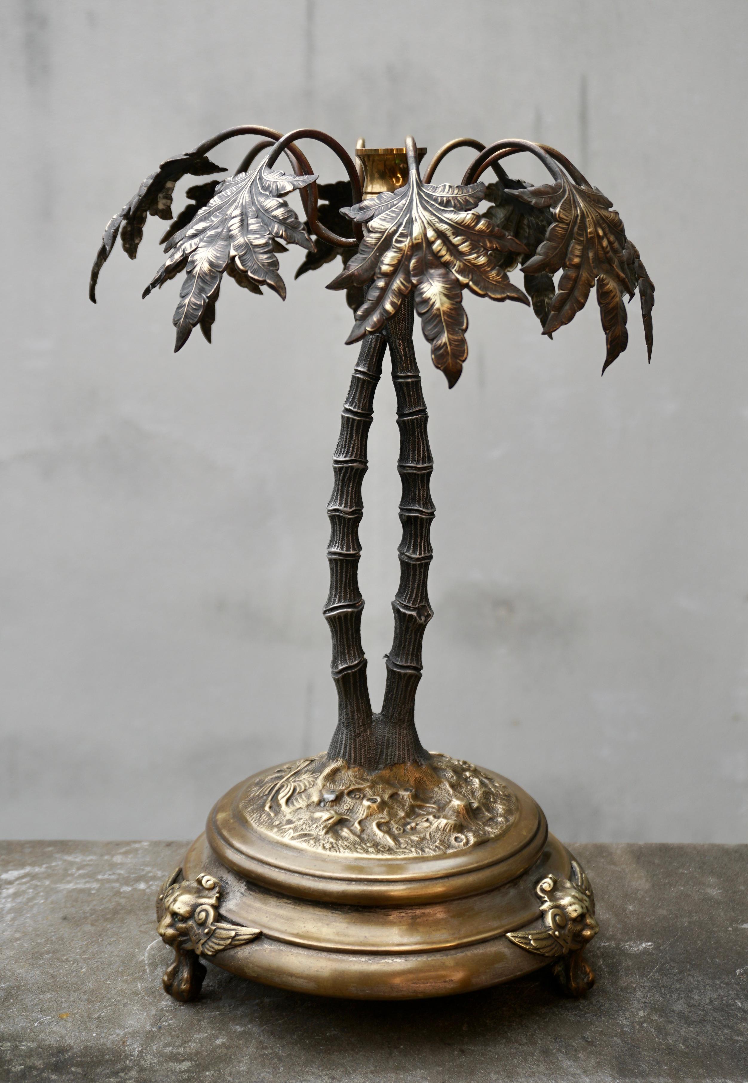 Vintage Tropical Messing Palm Tree Leaf Leaves Candle Stick Holder im Zustand „Gut“ im Angebot in Antwerp, BE