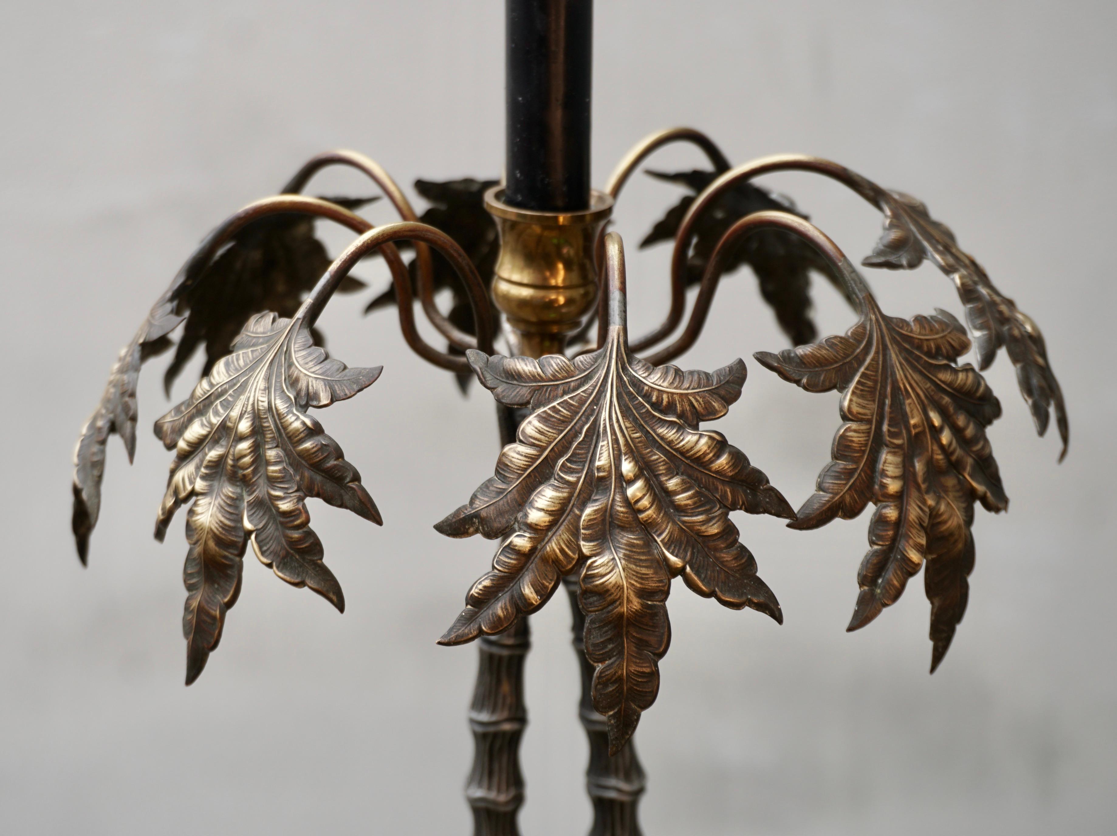 20th Century Vintage Tropical Brass Palm Tree Leaf Leaves Candle Stick Holder For Sale
