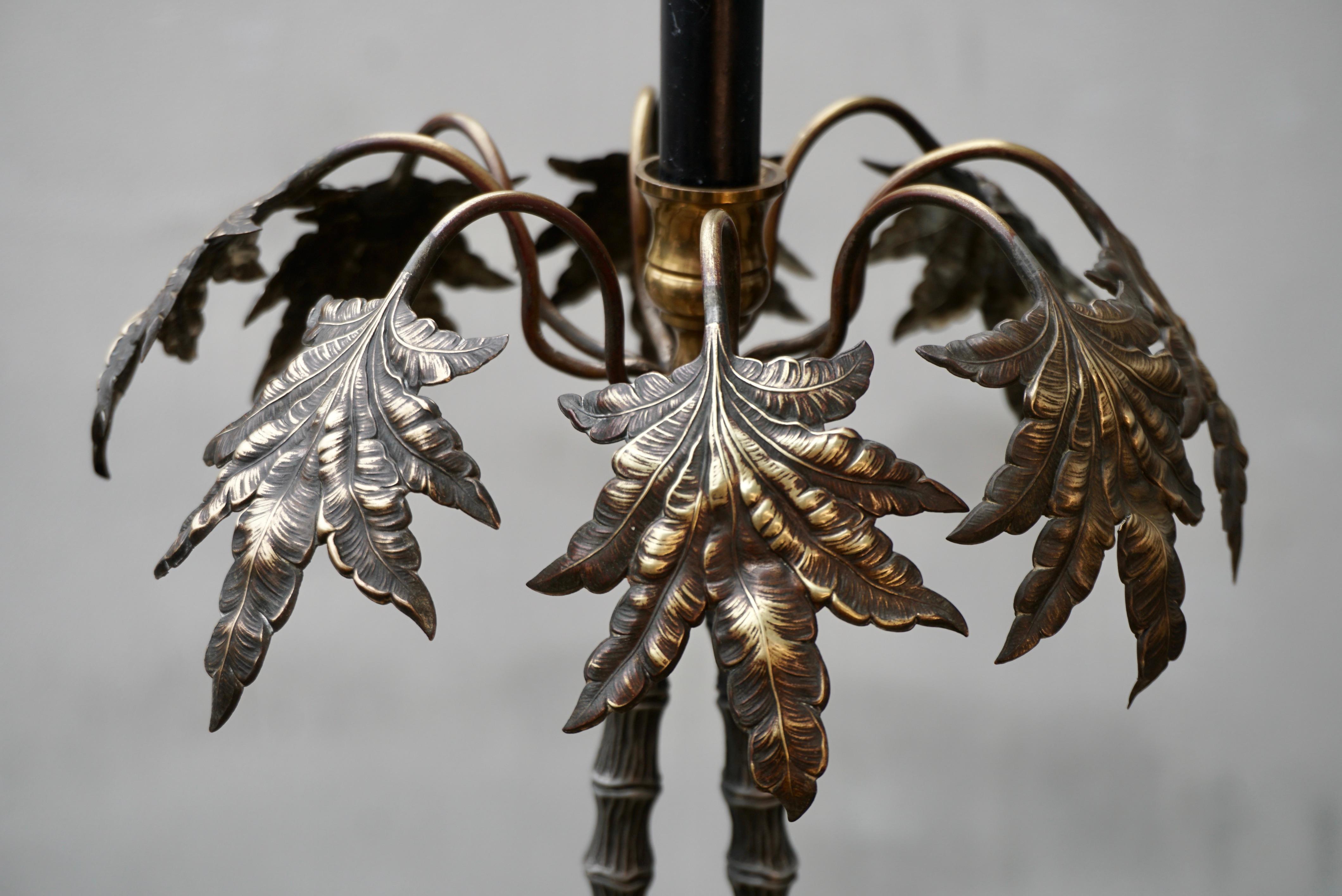 Metal Vintage Tropical Brass Palm Tree Leaf Leaves Candle Stick Holder For Sale