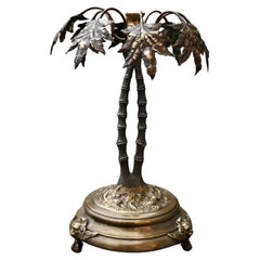Vintage Tropical Brass Palm Tree Leaf Leaves Candle Stick Holder