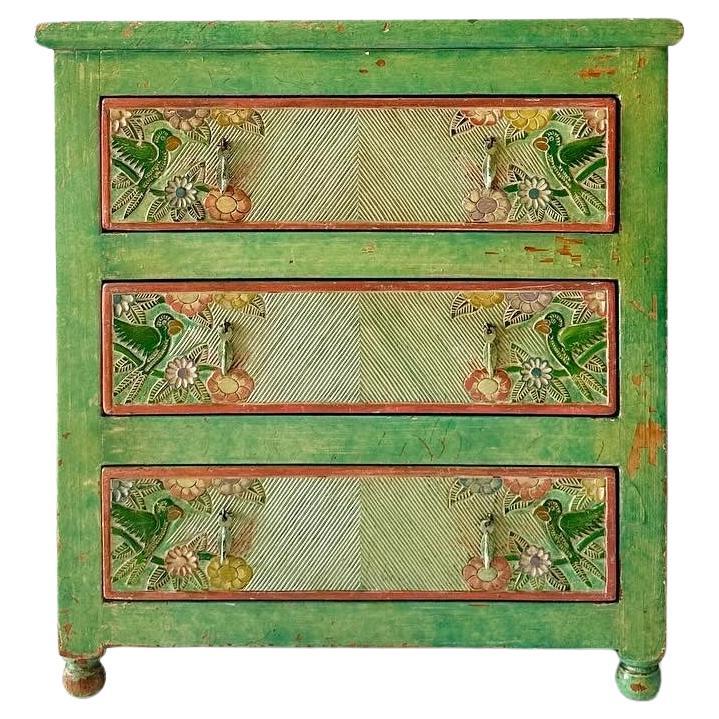 Vintage tropical carved wood and hand painted dresser by Arte De Mexico For Sale
