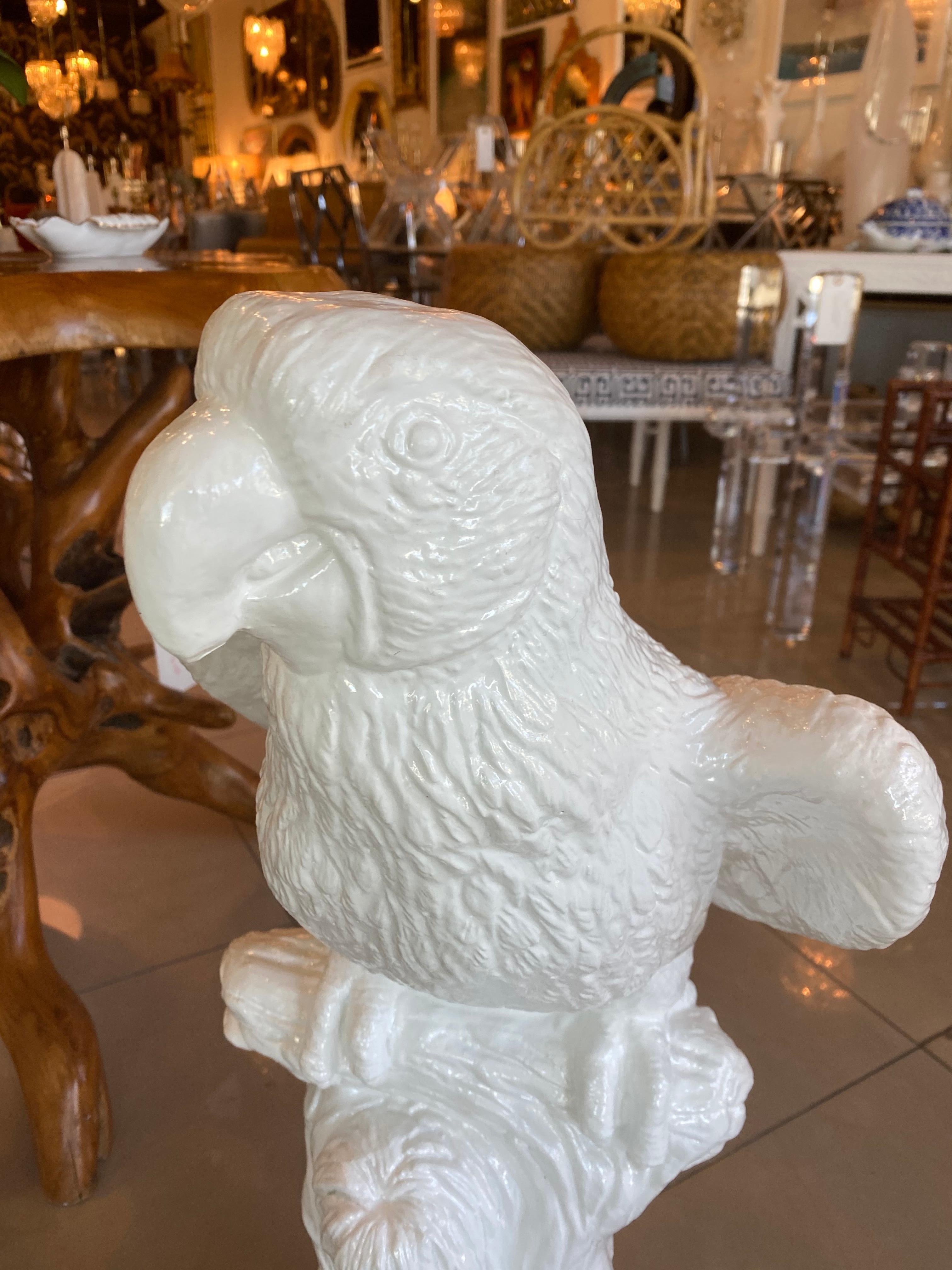 Vintage Tropical Concrete White Lacquered Parrot Bird Statue For Sale 5