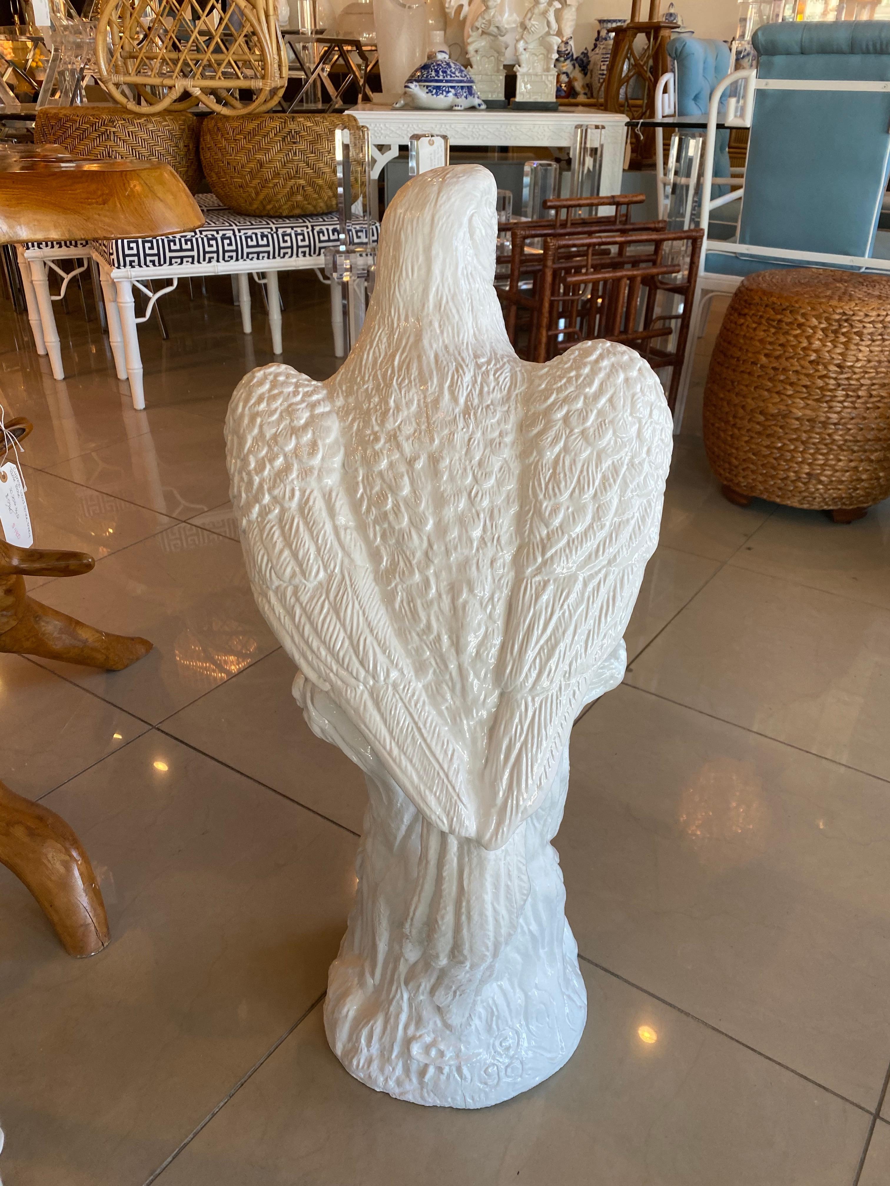 Late 20th Century Vintage Tropical Concrete White Lacquered Parrot Bird Statue For Sale