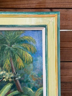 Vintage Tropical Florida Landscape Oil Painting on Board, Signed Lea