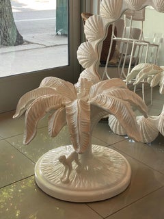 Vintage Tropical Lacquered White Monkey Palm Tree Leaf Coffee Cocktail Table