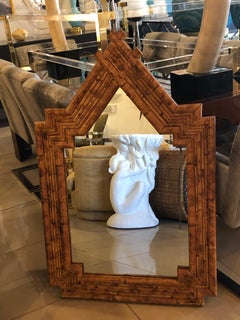 Vintage Tropical Palm Beach Tortoise Burnt Rattan Bamboo Wall Mirror