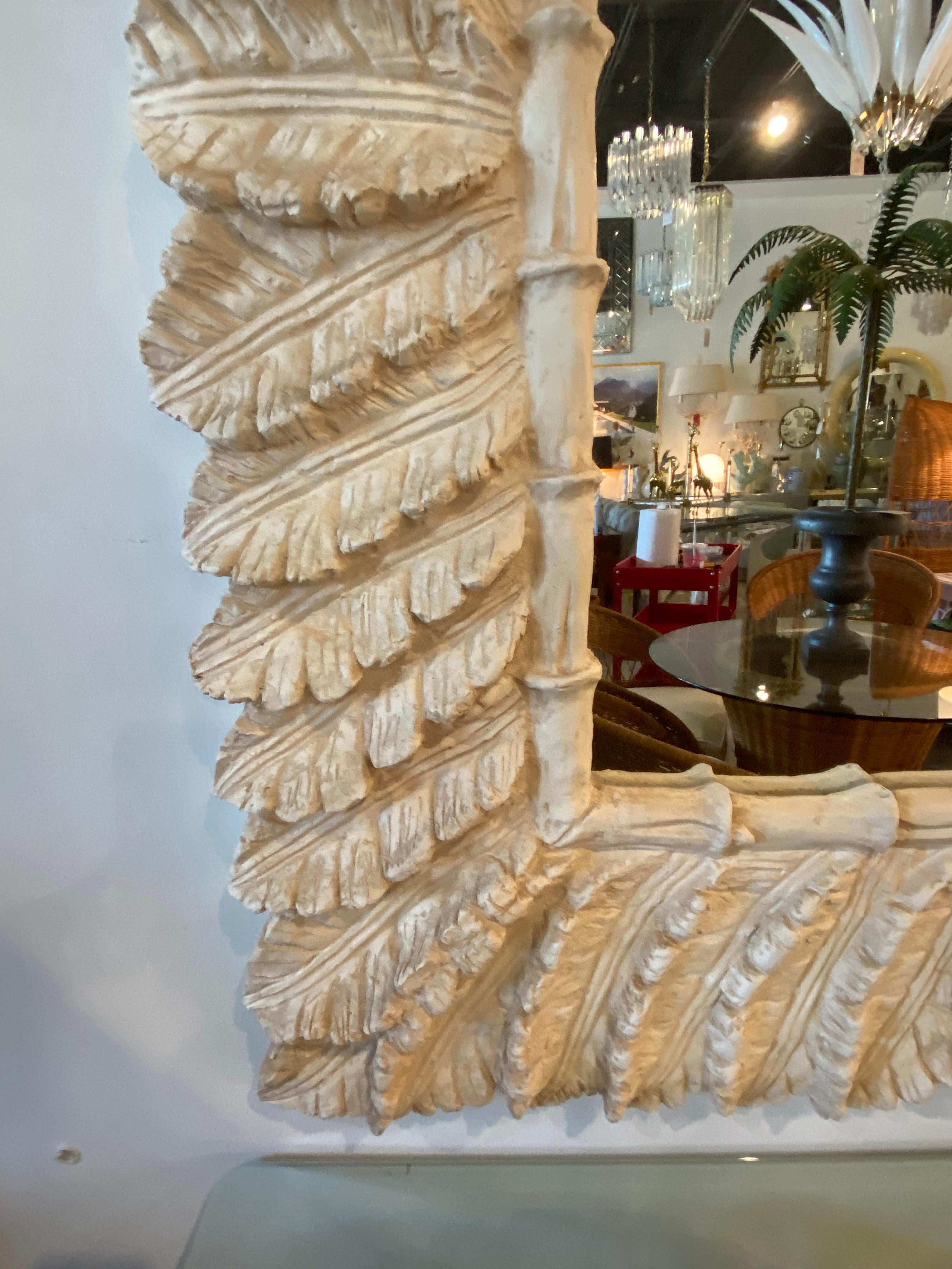 Vintage Tropical Palm Tree Leaf Leaves Faux Bamboo Wall Mirror In Good Condition In West Palm Beach, FL