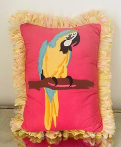 Vintage Tropical Parrot Embroidered Pillow
