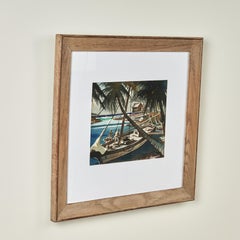 Vintage Tropical Watercolor with Boat